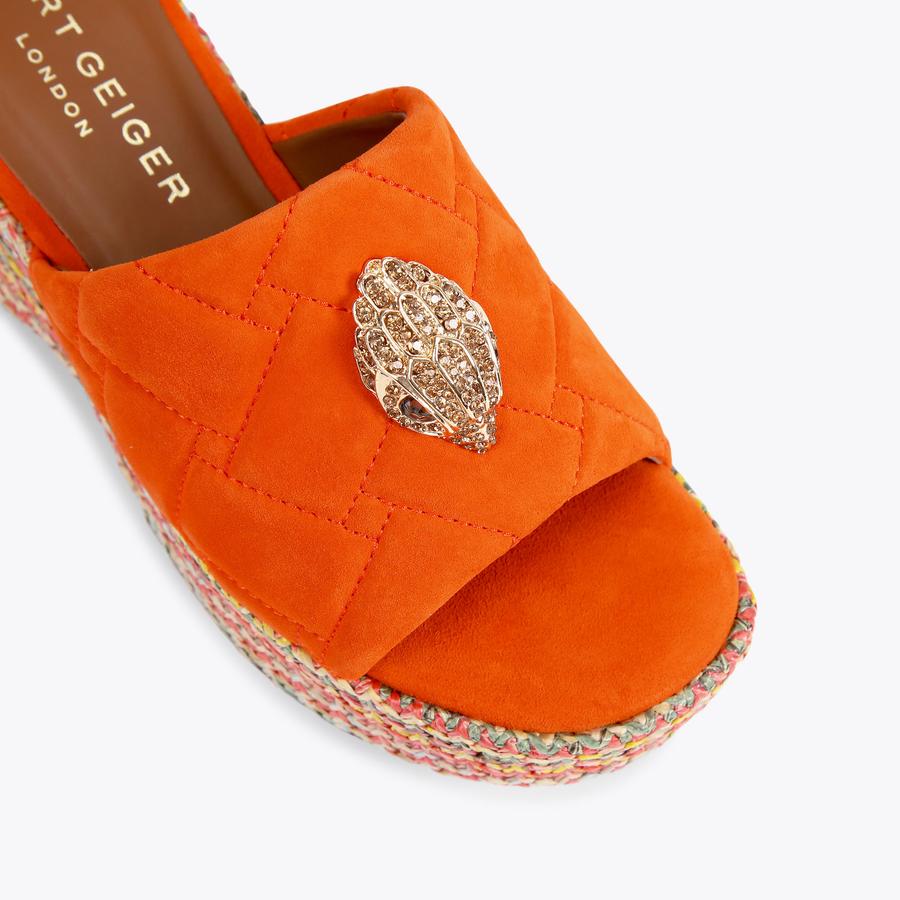 KENSINGTON WEDGE MULE Orange Suede Raffia Flatform Wedge