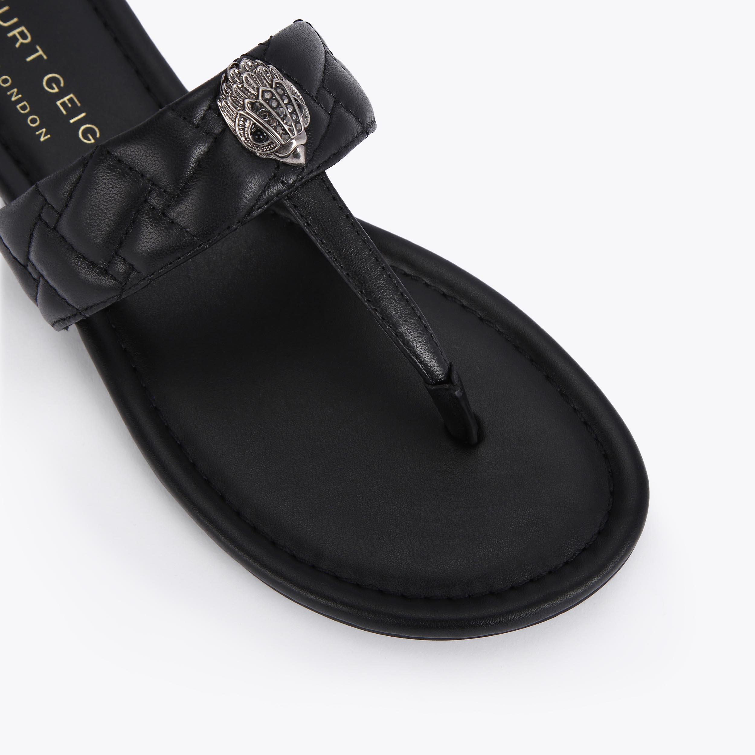 KENSINGTON T-BAR SANDAL Black Slide On Toe Post Sandal by