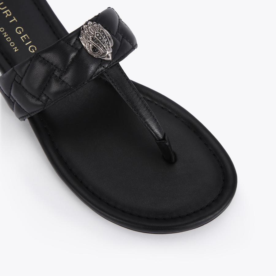 KENSINGTON T-BAR SANDAL Black Slide On Toe Post Sandal by