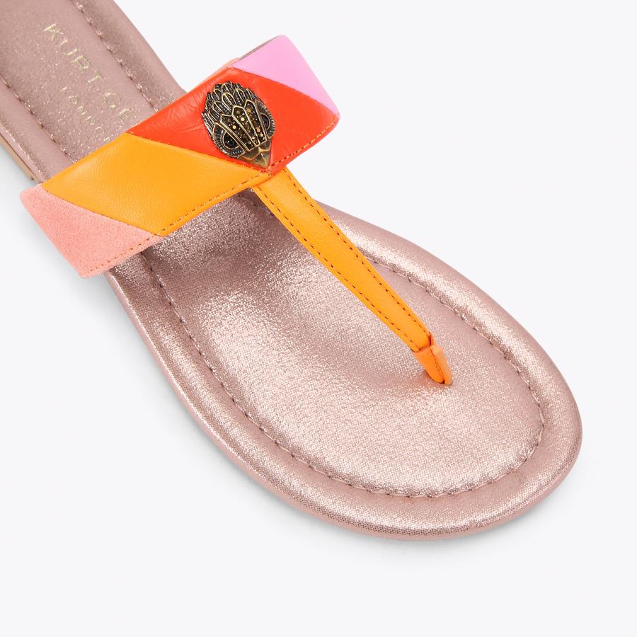 KENSINGTON T-BAR SANDAL Striped Pink Orange T-Bar Sandal by Kurt