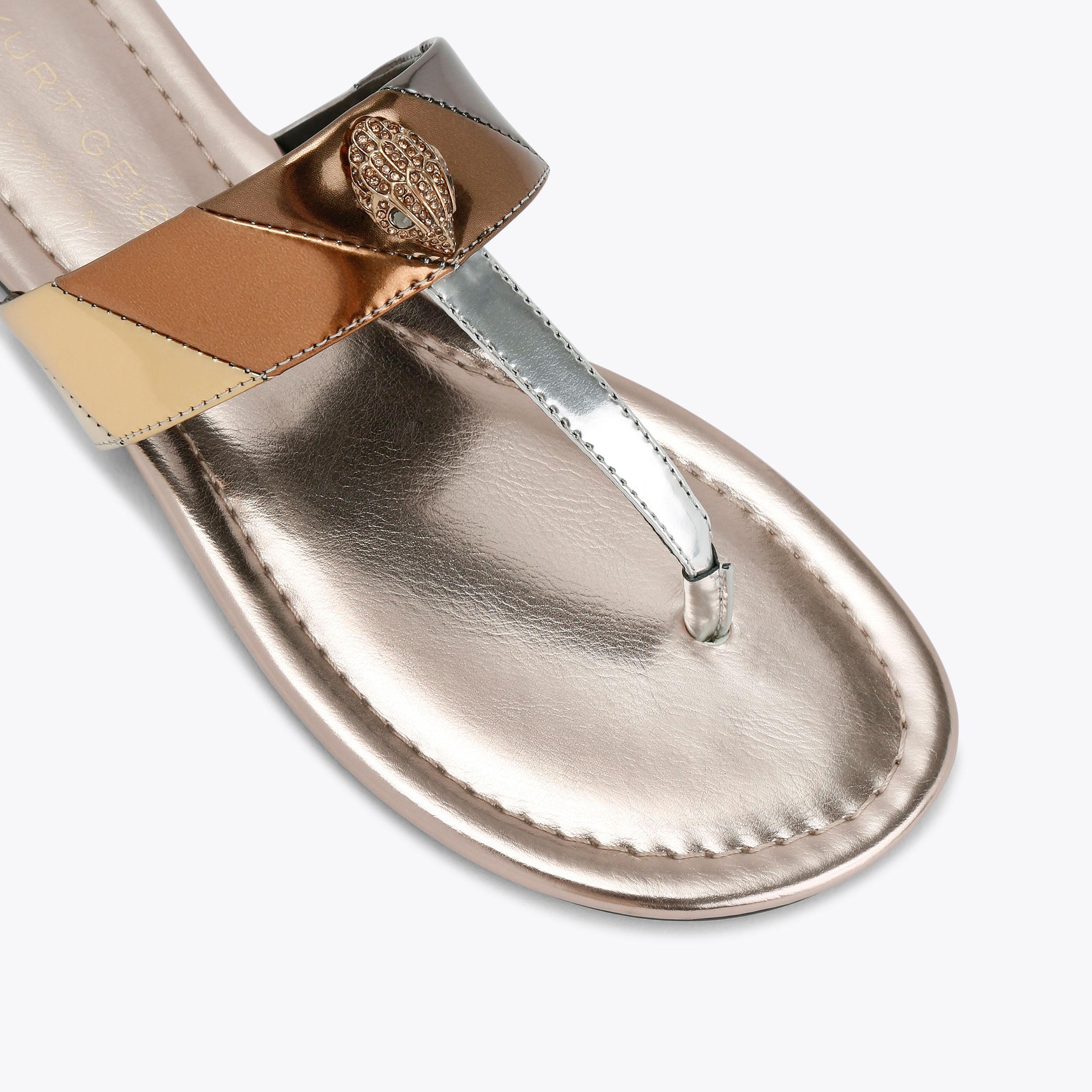 KENSINGTON T-BAR SANDAL Gold Patent Sandals by KURT GEIGER