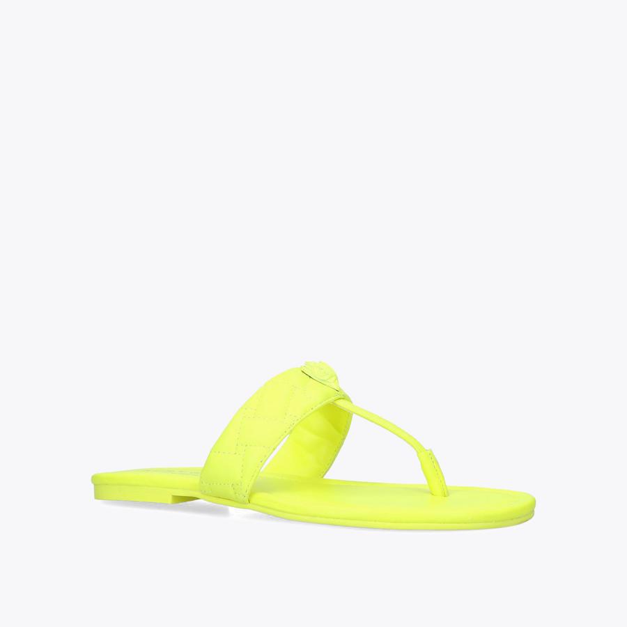 KENSINGTON T-BAR SANDAL Acid Yellow Neon Quilted T-Bar Flip Flops