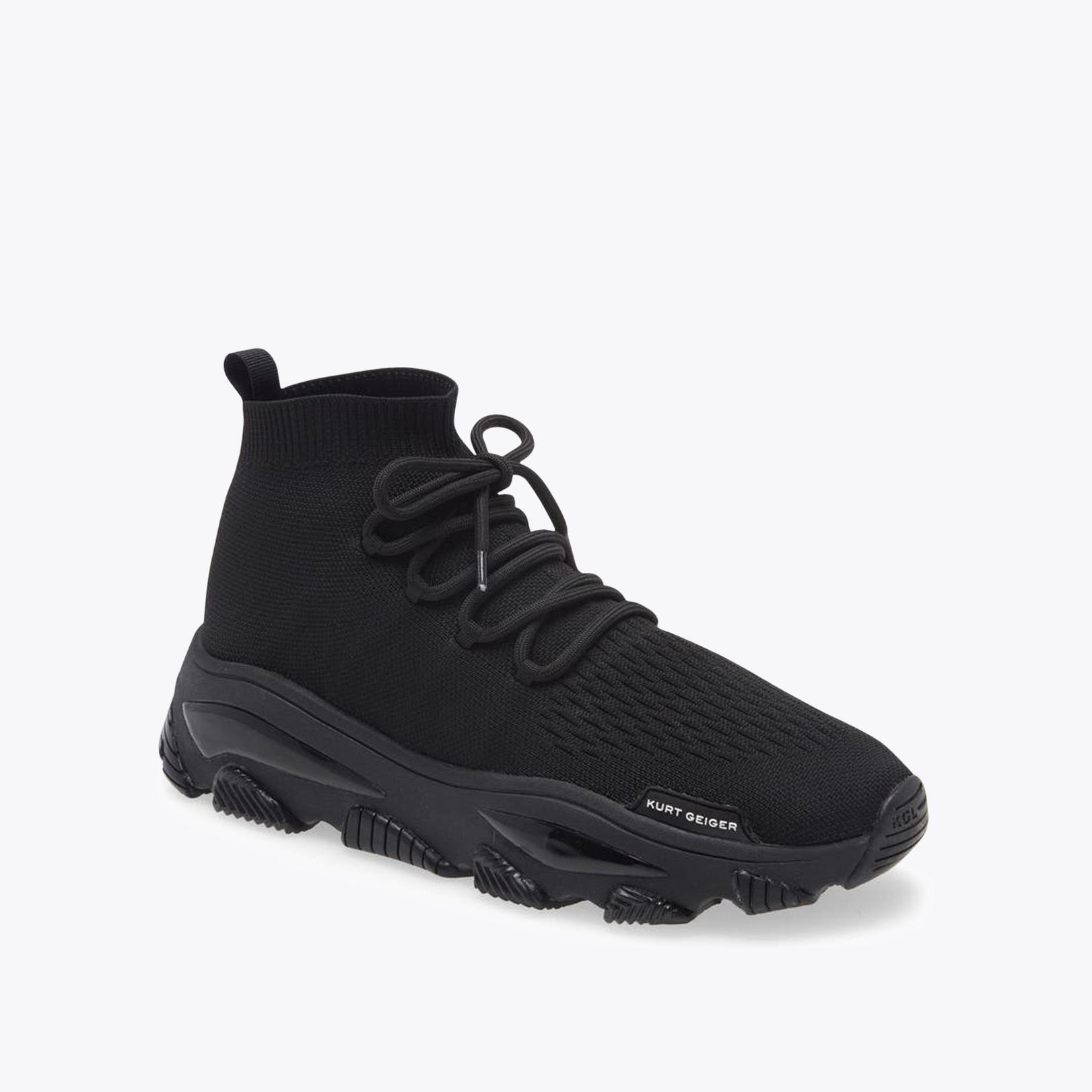 LETTIE KNIT LACE MENS Black Knitted Lace Up Sock Sneakers by  display picture 2