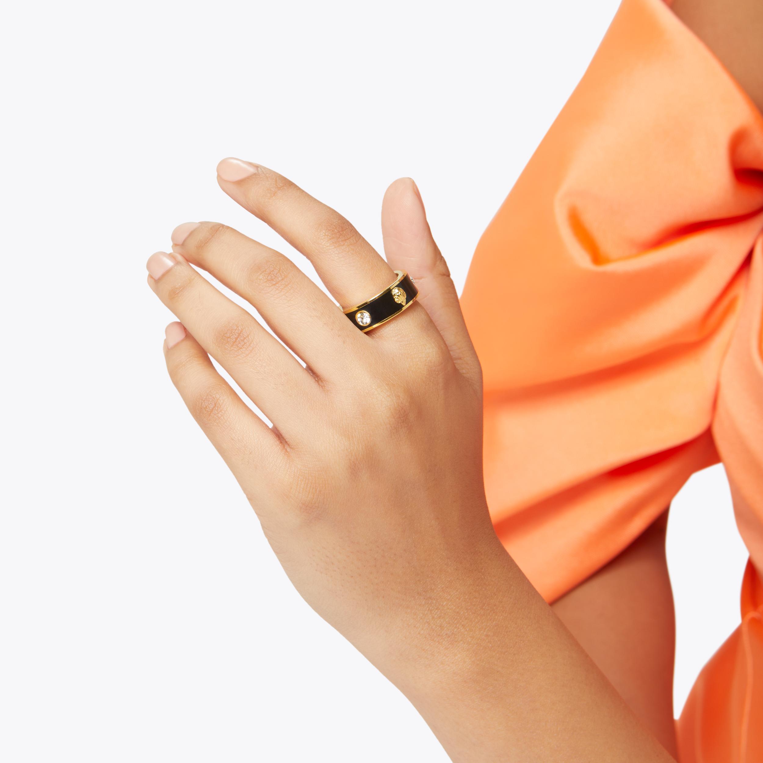 ENAMEL EAGLE RING Gold Tone Black Crystal Eagle Ring by KURT GEIGER LONDON