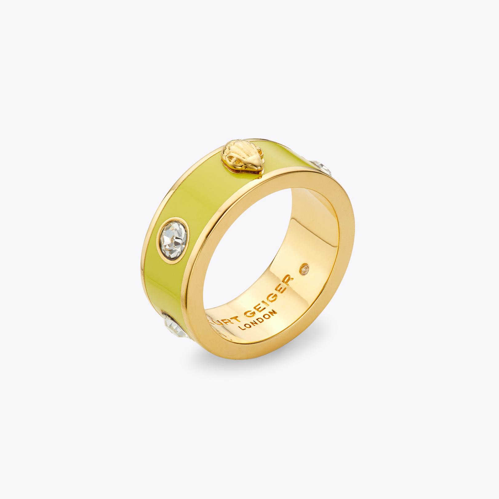 アクセサリー CALEE Eagle Motif Gold Tone Ring ENAMEL EAGLE RING Lime Gold Enamel Eagle Head Ring by KURT GEIGER