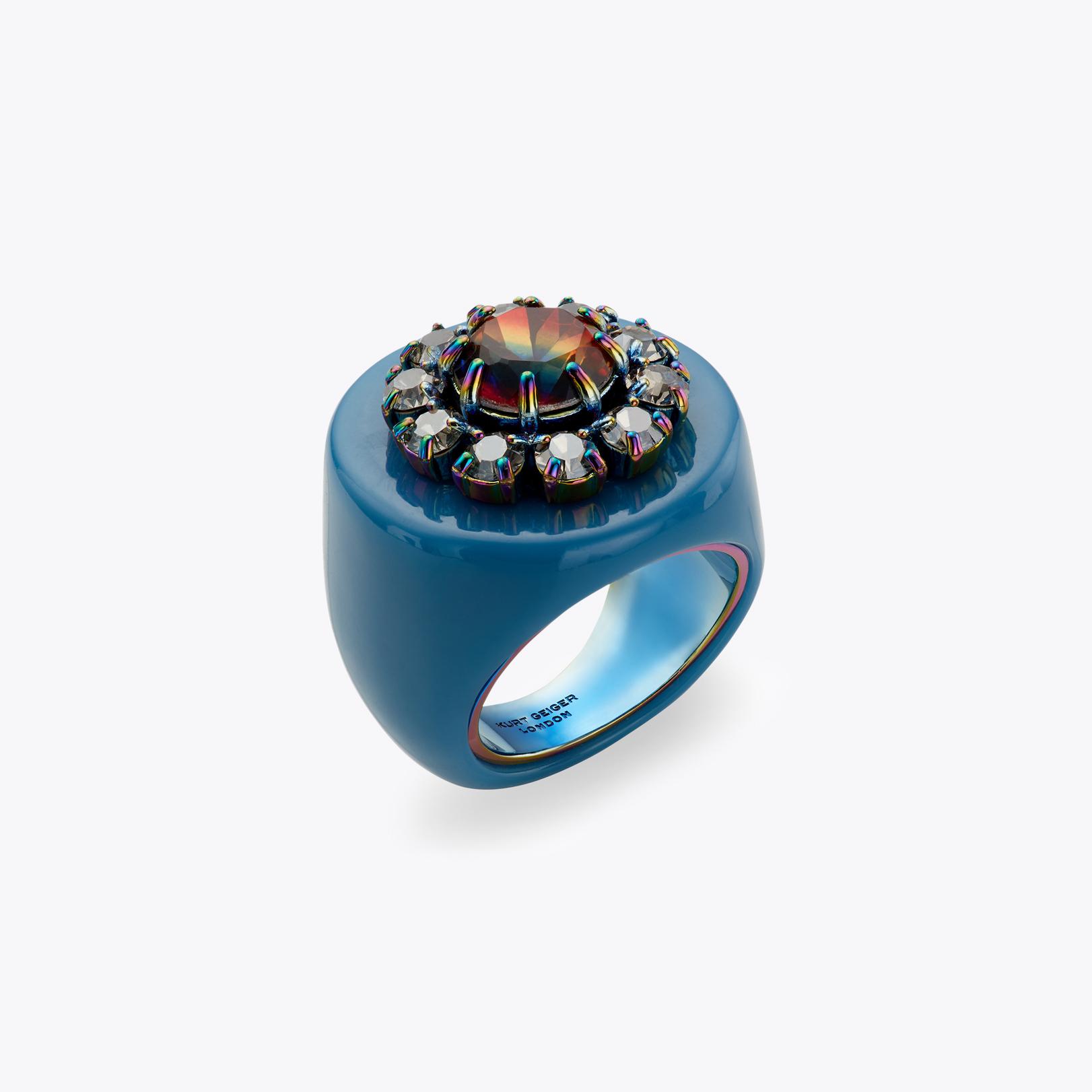 ROUND RESIN RING Blue Resin Gemstone Ring by KURT GEIGER LONDON
