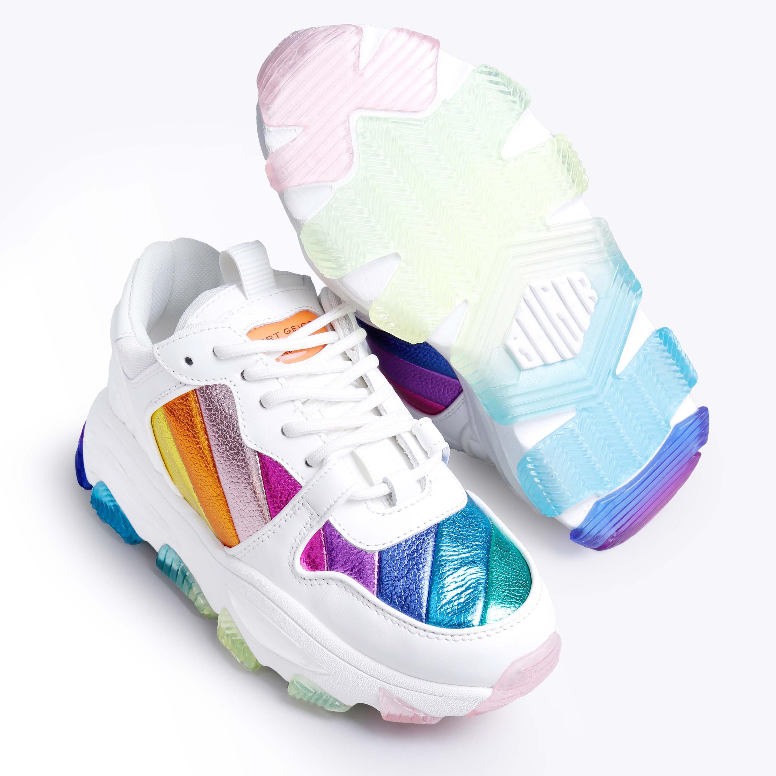 Kurt Geiger Lettie Men’s White Leather Sneakers Rainbow Sole Size 9.5 NEW LETTIE EAGLE Rainbow Leather Chunky Dad Sneakers by KURT  main image 3