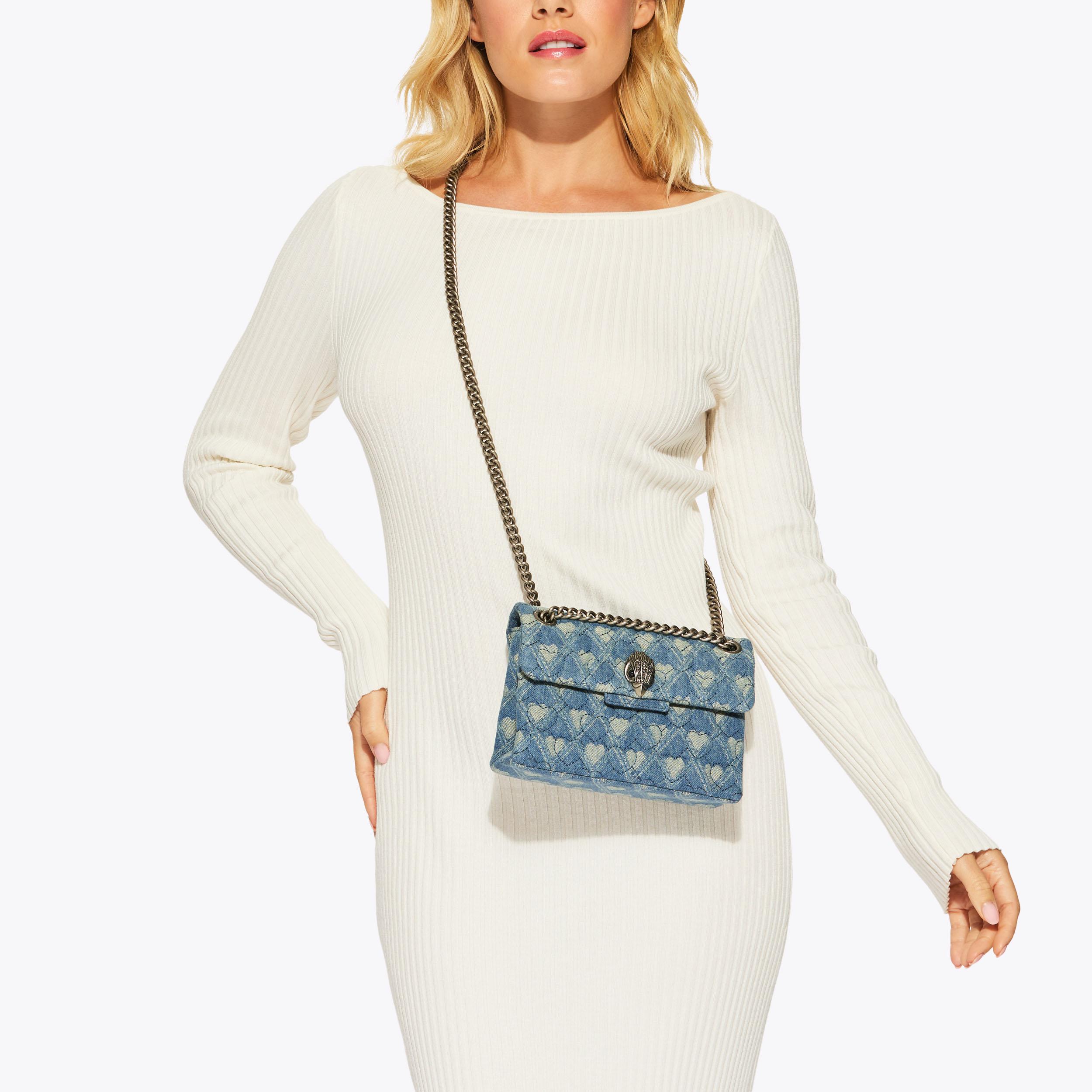 MINI KENSINGTON SOFT BAG Denim Heart Cross Body Bag by KURT GEIGER