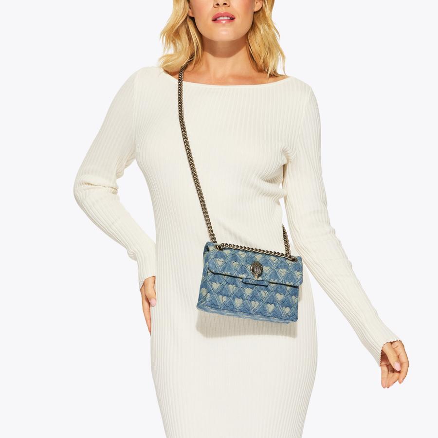 MINI KENSINGTON SOFT BAG Denim Heart Cross Body Bag by KURT GEIGER