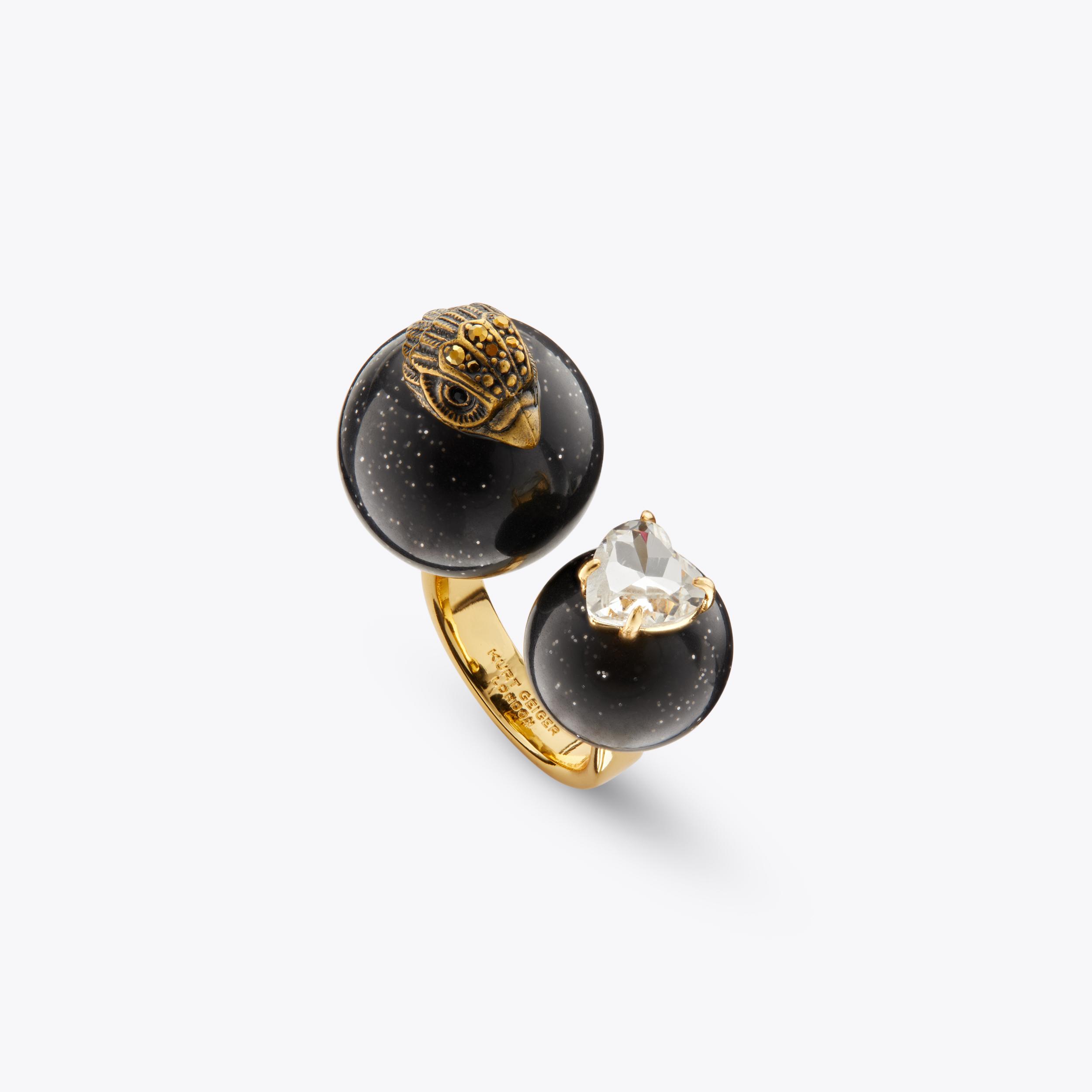 DOUBLE BALL RING Black Glitter Ball Chunky Ring by KURT GEIGER LONDON