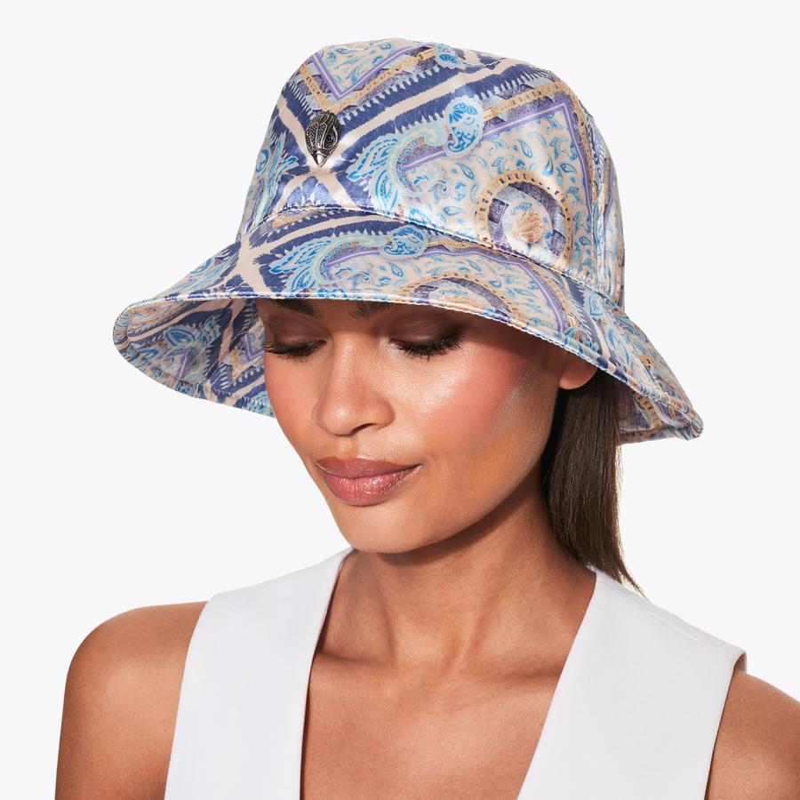 KENSINGTON BUCKET HAT Blue Paisley Nylon Bucket Hat by KURT GEIGER