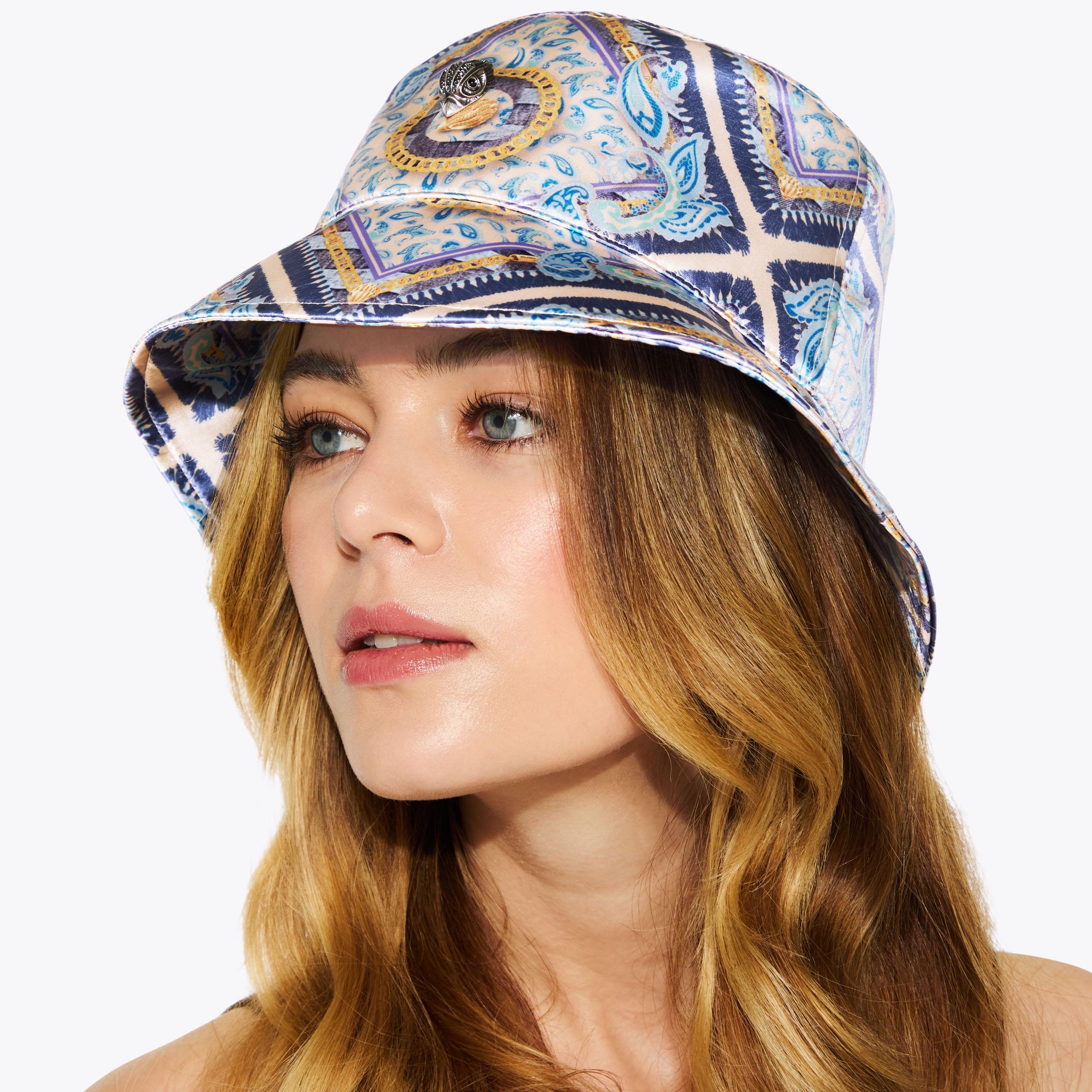 KENSINGTON BUCKET HAT Blue Paisley Nylon Bucket Hat by KURT GEIGER