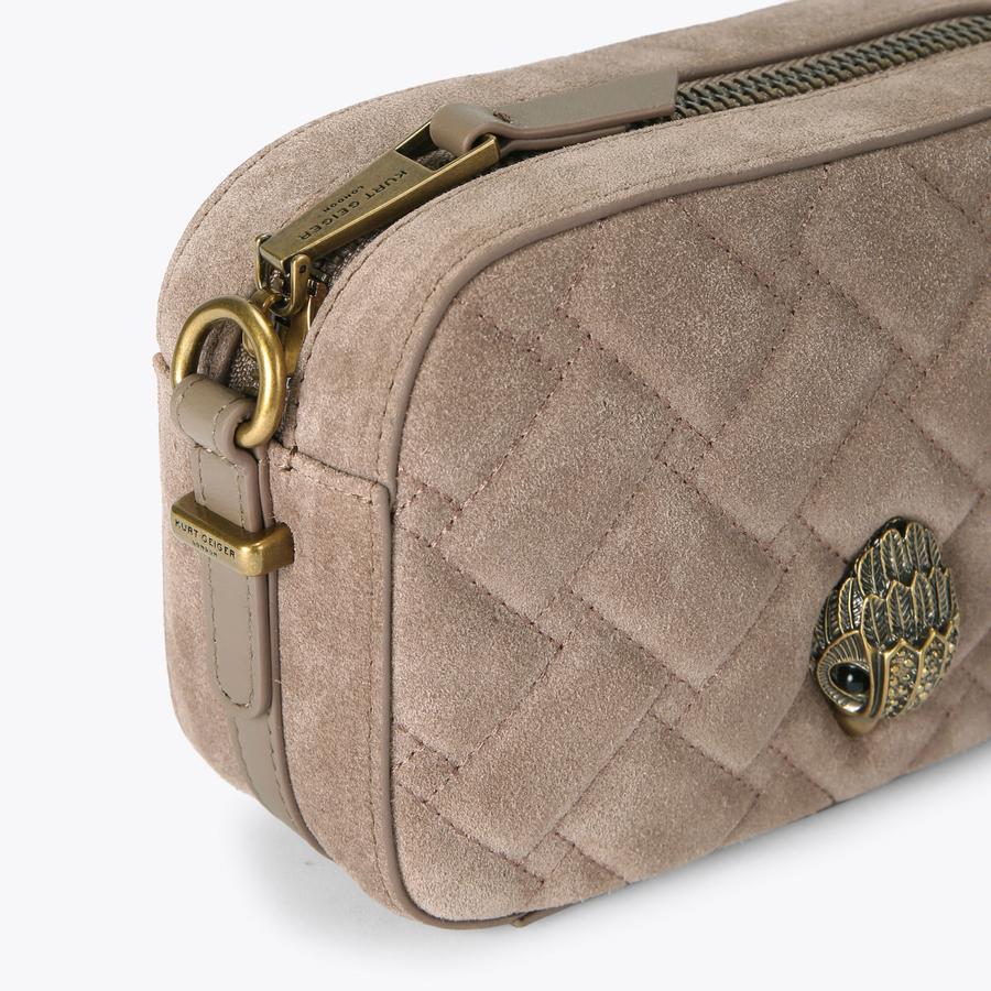 KENSINGTON SM CAMERA BAG Taupe Suede Leather Camera Bag by KURT