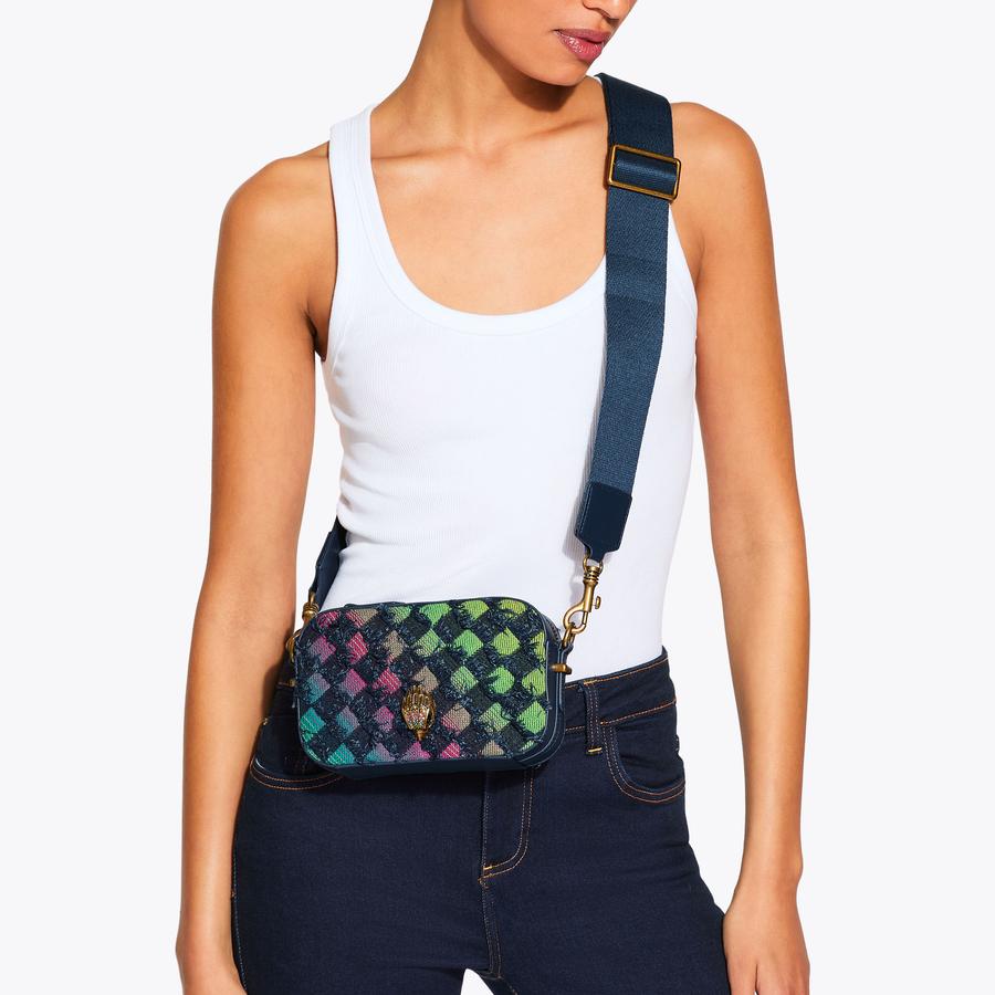 KENSINGTON SM CAMERA BAG Denim Checked Camera Bag by KURT GEIGER