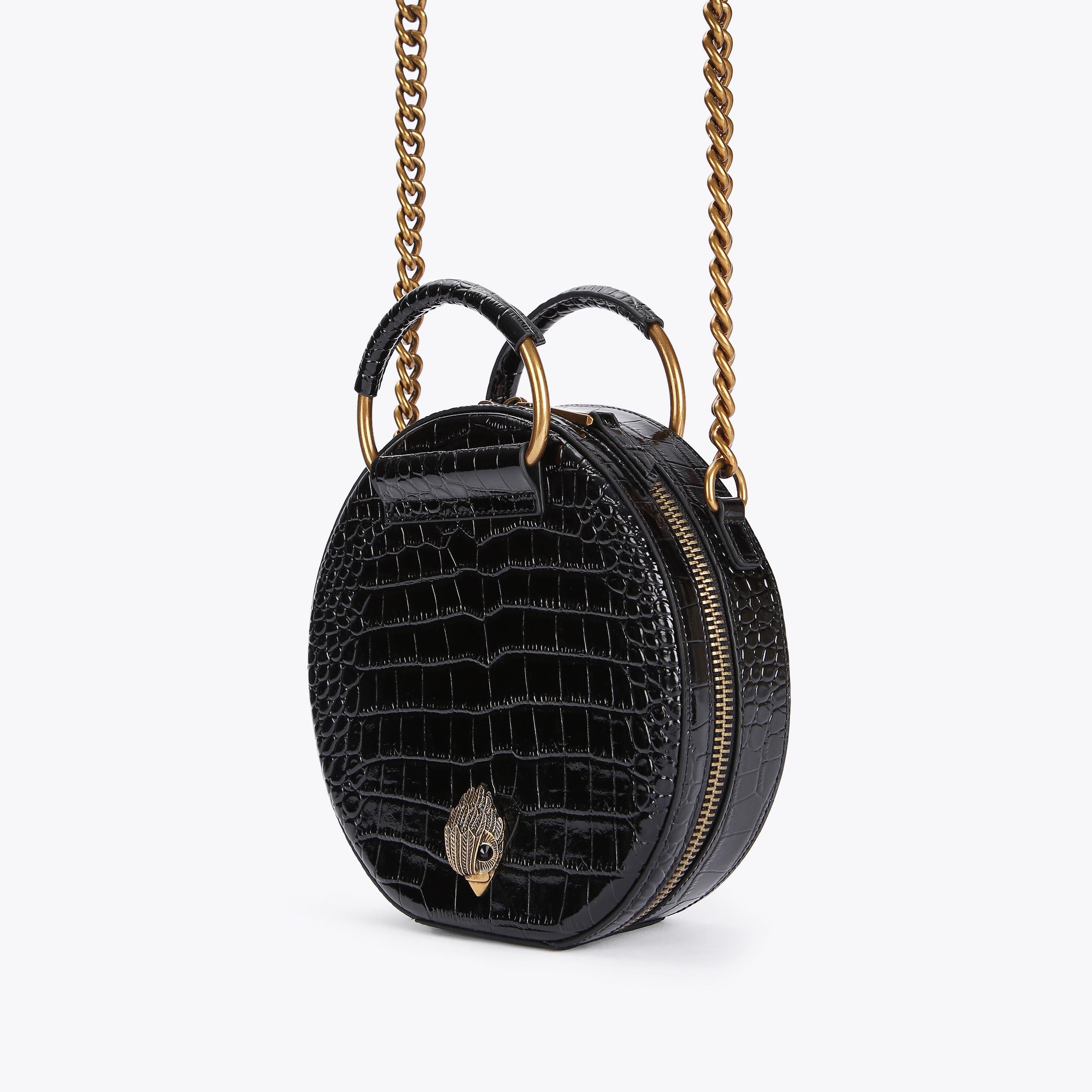 ROUND SHOREDITCH BAG Black Croc Printed Round Cross Body Purse by
