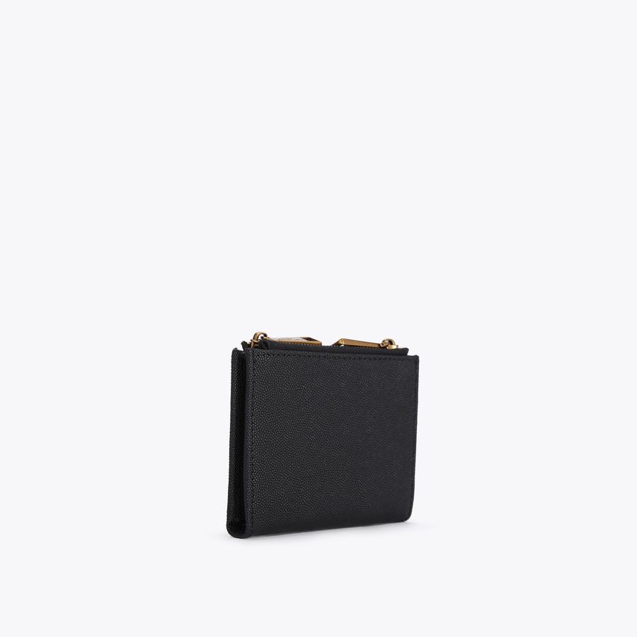 MINI PURSE Black Textured Leather Zipper Mini Square Wallet