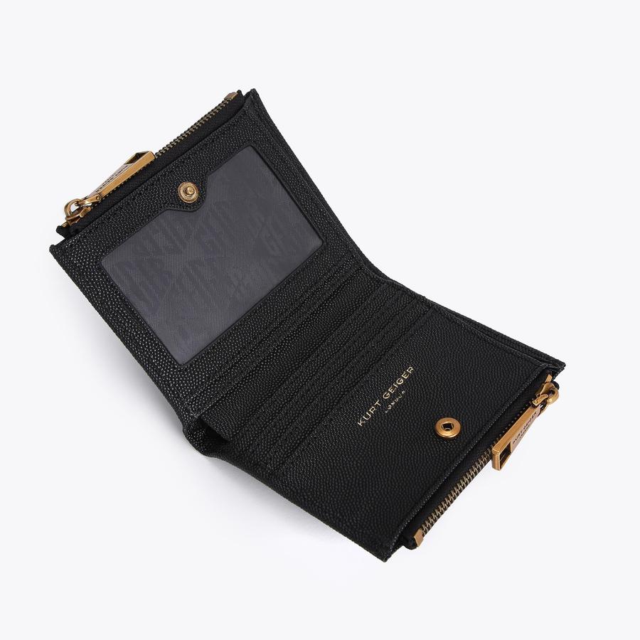 MINI PURSE Black Textured Leather Zipper Mini Square Wallet by