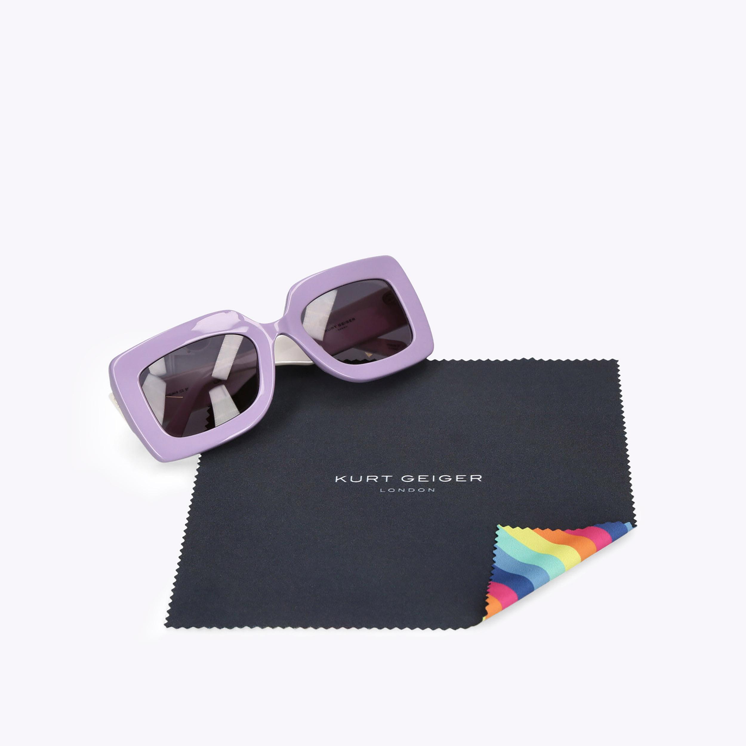 Kurt Geiger Cream Sunglasses with Purple Case KENSINGTON RECTANGLE Black Drench Sunglasses by KURT GEIGER  main image 4
