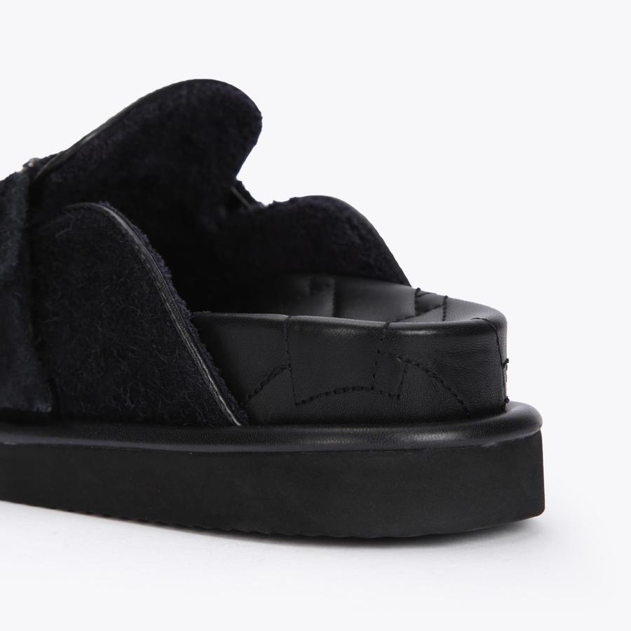 ORSON CRYSTAL MULE Black Suede Crystal Buckle Slip On Mules