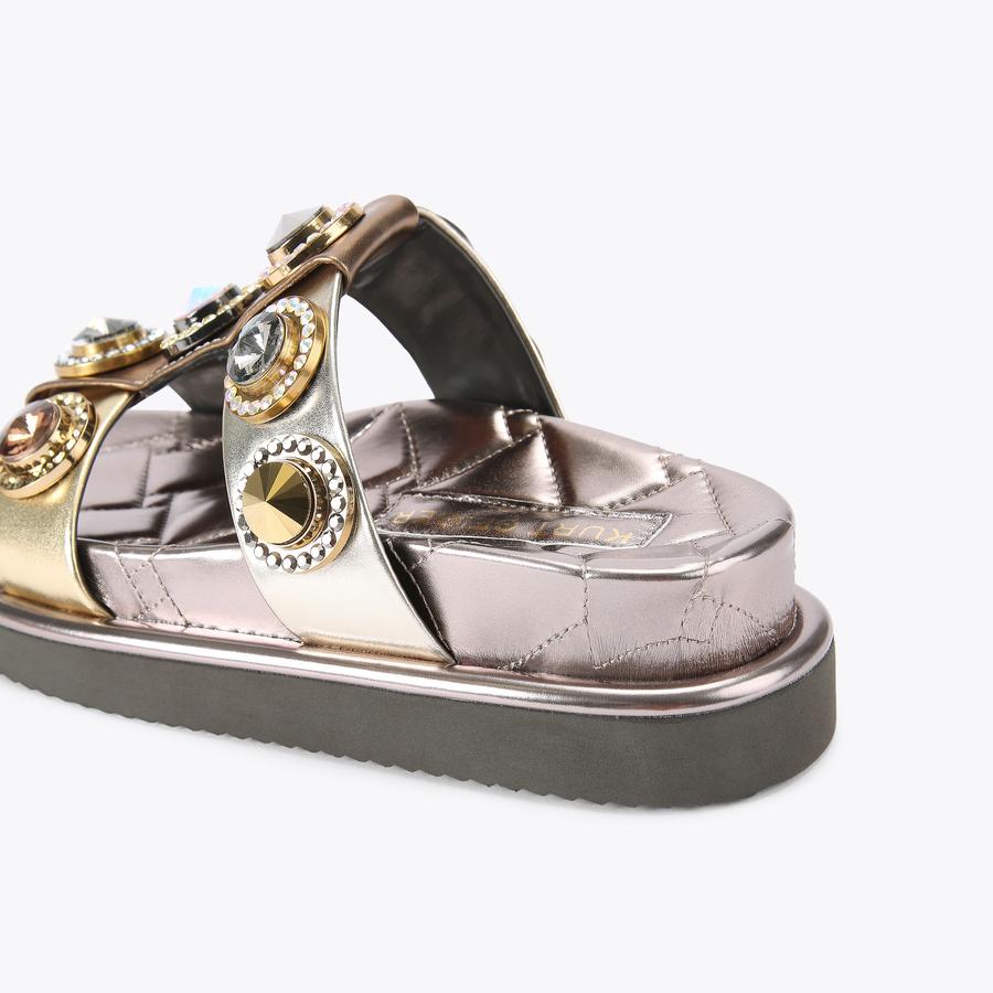 Leather Crystal Sandal サンダル ORSON CRYSTAL SANDAL Metallic Gold Leather Slip On Sandal by