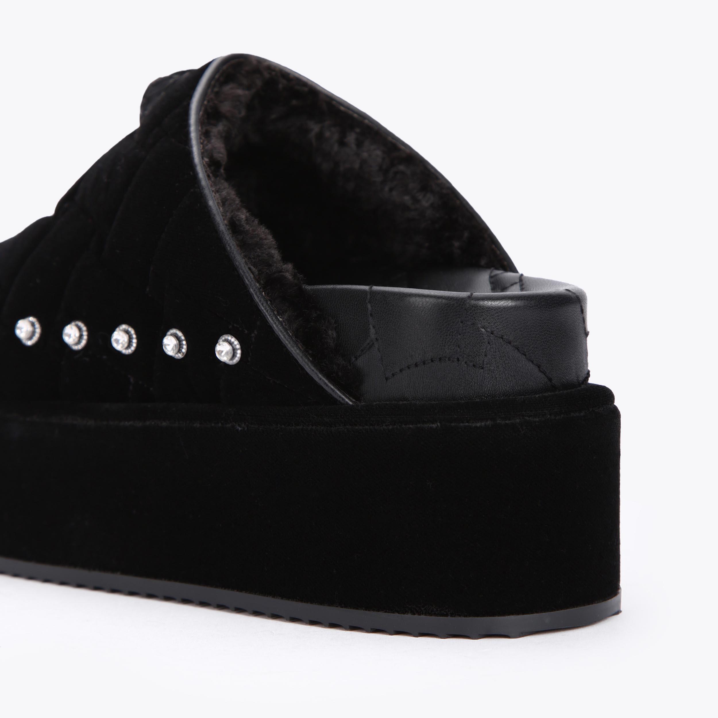 TITAN MULE Black Velvet Crystal Platform Mules by KURT