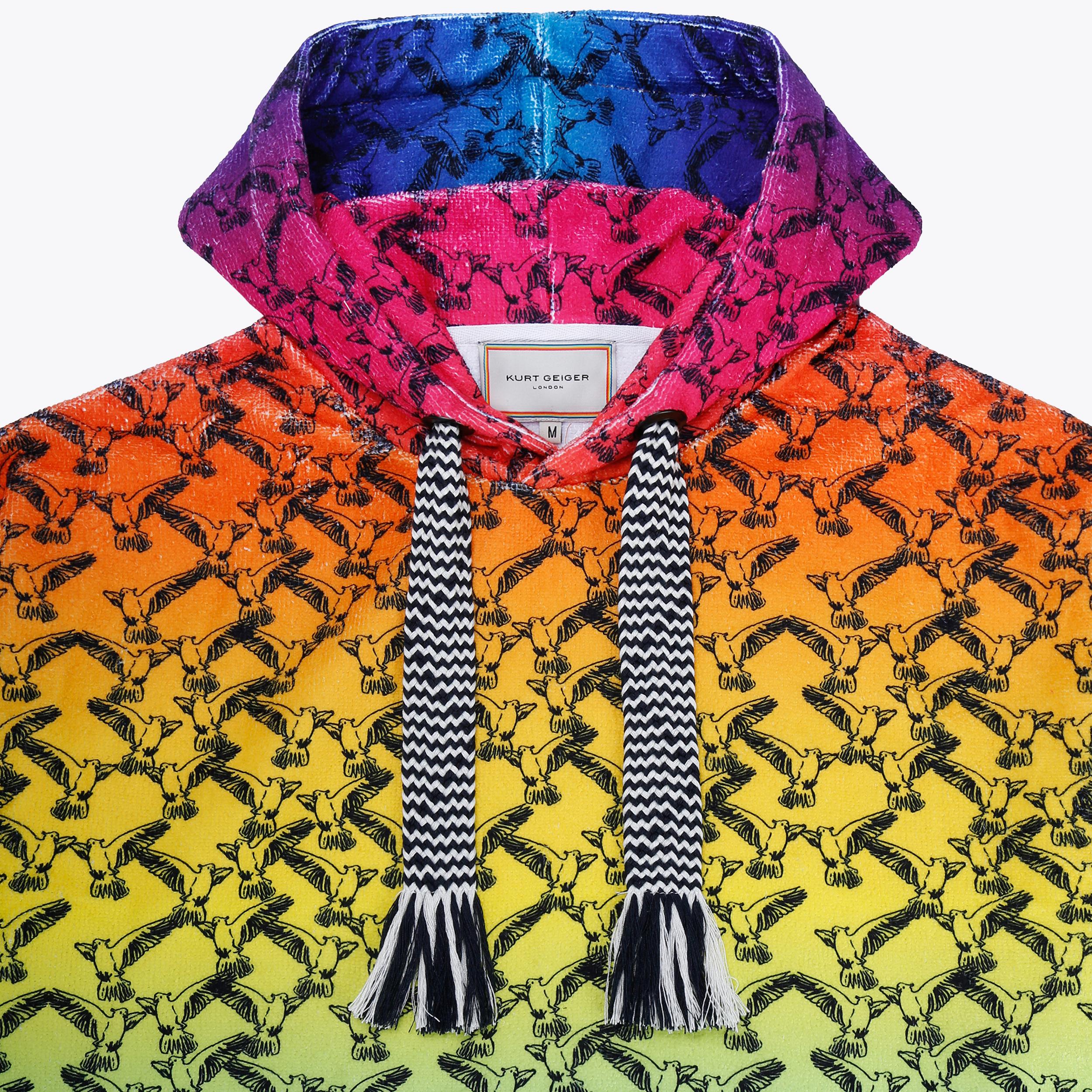 RAINBOW HOODIE Rainbow Ombre Bird Printed Hooded Sweatshirt