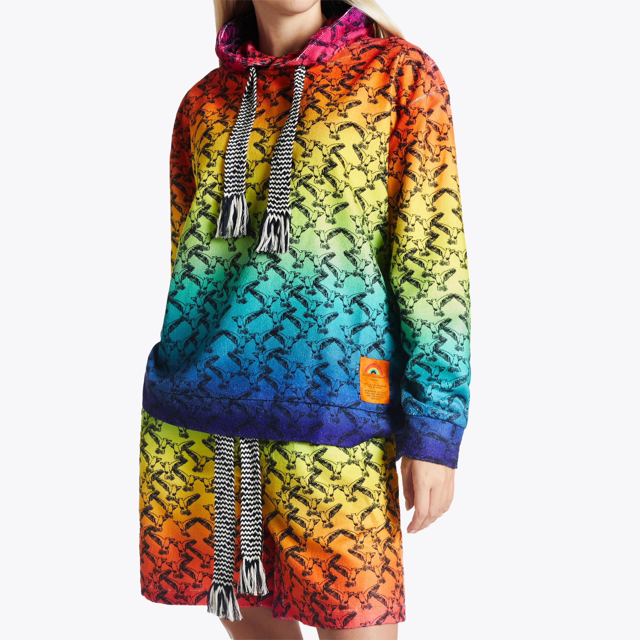 RAINBOW HOODIE Rainbow Ombre Bird Printed Hooded Sweatshirt