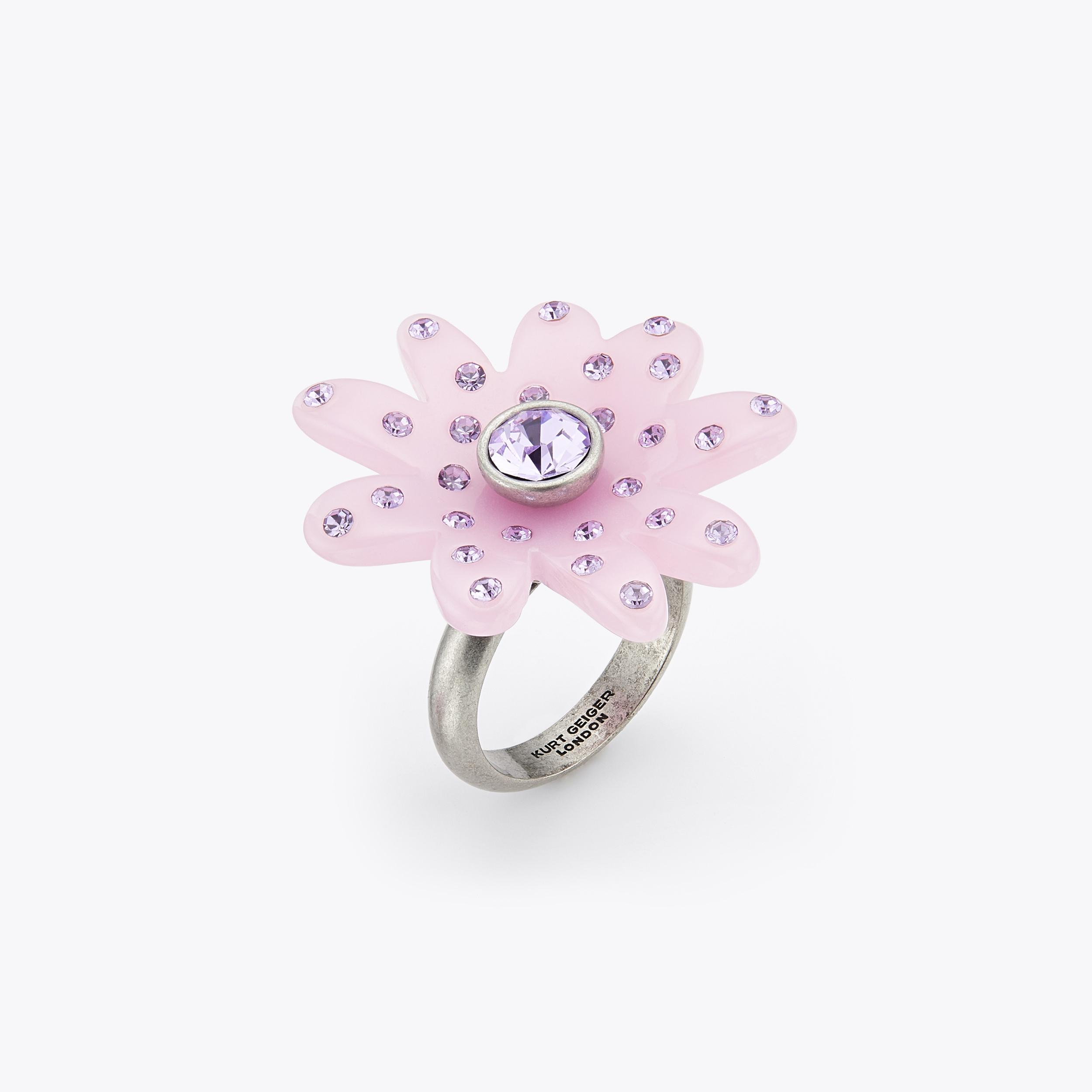 DAISY CRYSTAL RING Pink Brass Daisy Resin Ring by KURT GEIGER LONDON