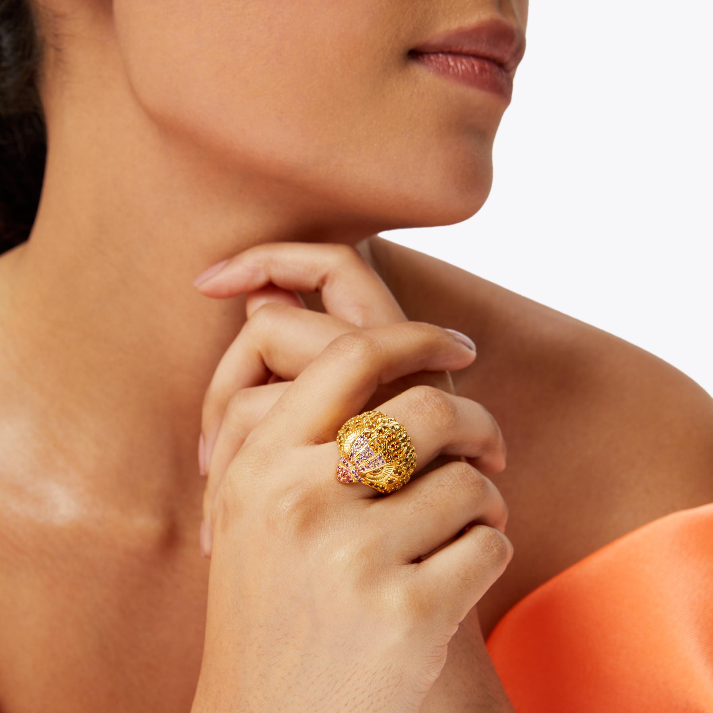 PAVE EAGLE RING Brass Crystal Eagle Head Ring by KURT GEIGER LONDON