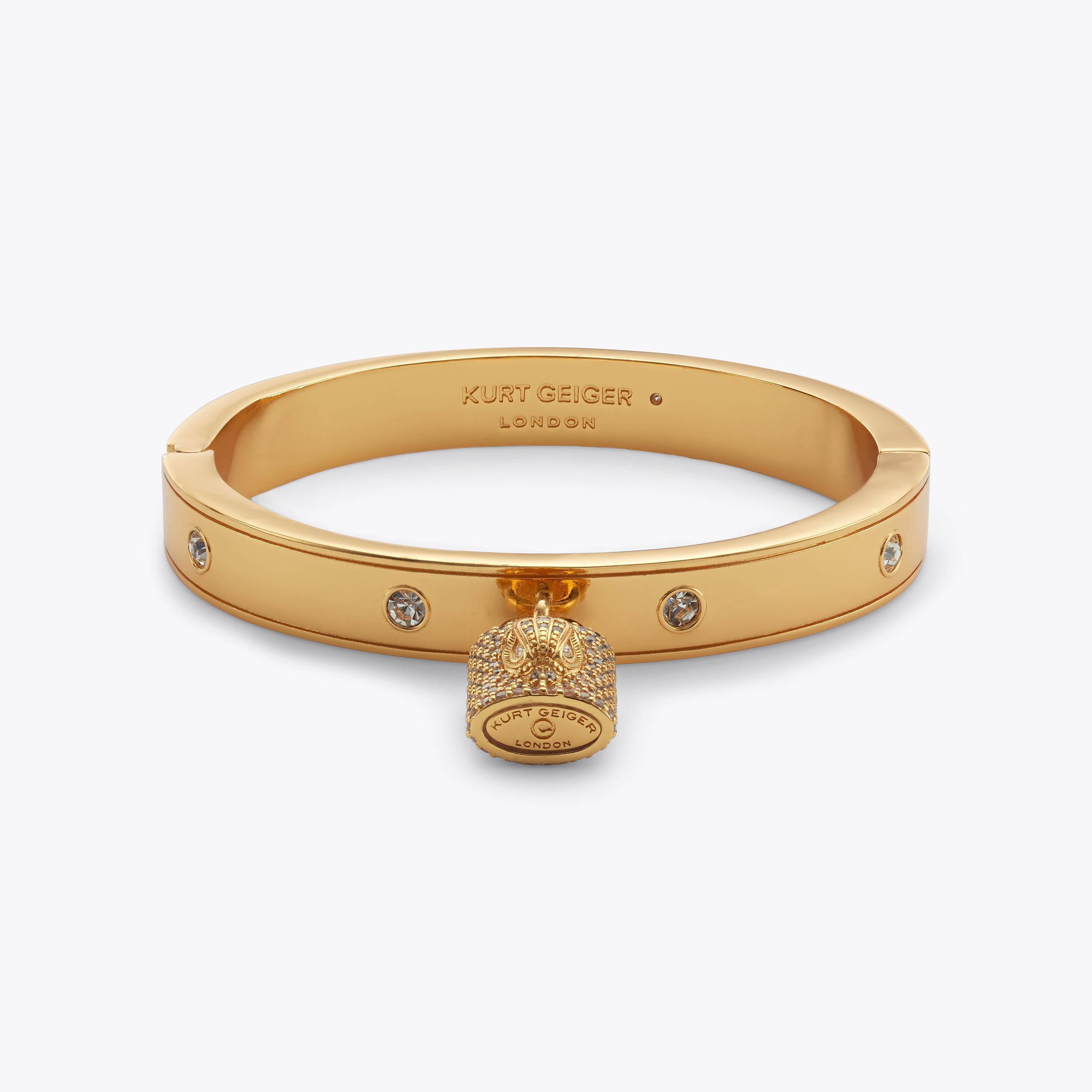 PAVE LOCK KEY BANGLE Gold pave lock key bangle by KURT GEIGER LONDON