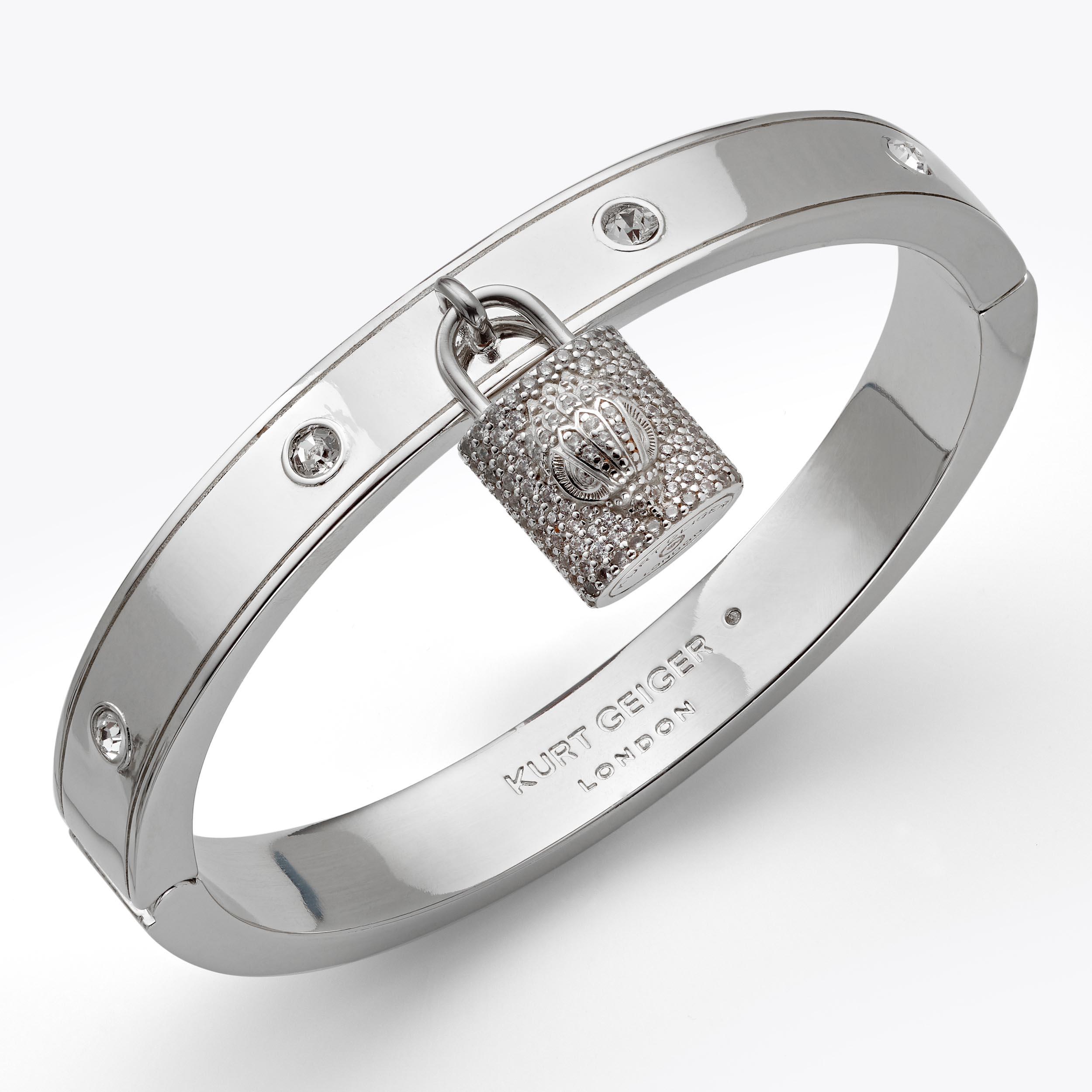 PAVE LOCK KEY BANGLE Silver pave lock key bangle by KURT GEIGER LONDON