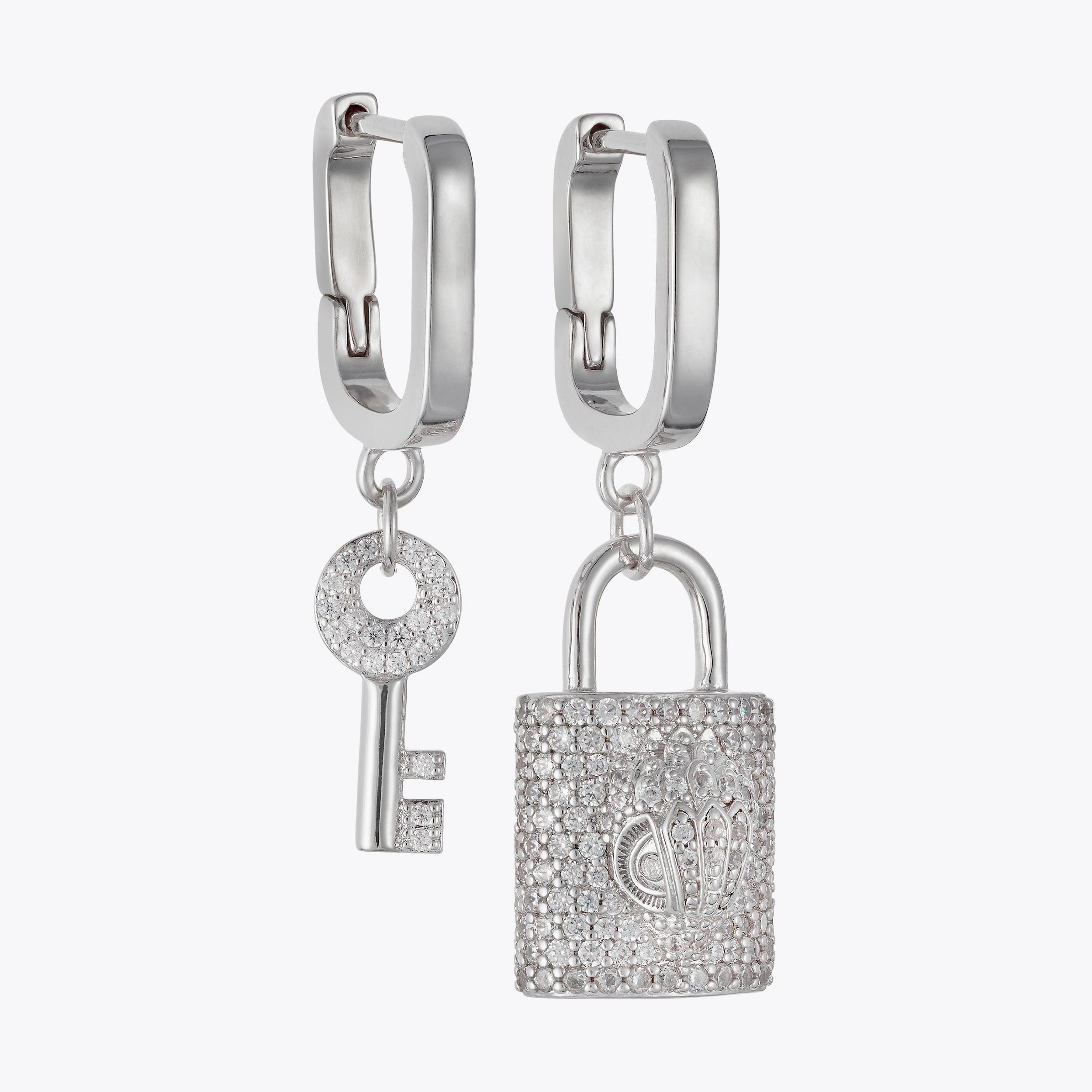 MALOYANVE Lock Key Earrings for Women Elegent Asymmetric Punk Handmade  Lightweight Statement Sterling Silver Hoop Earrings Wedding Birthday  Jewelry 