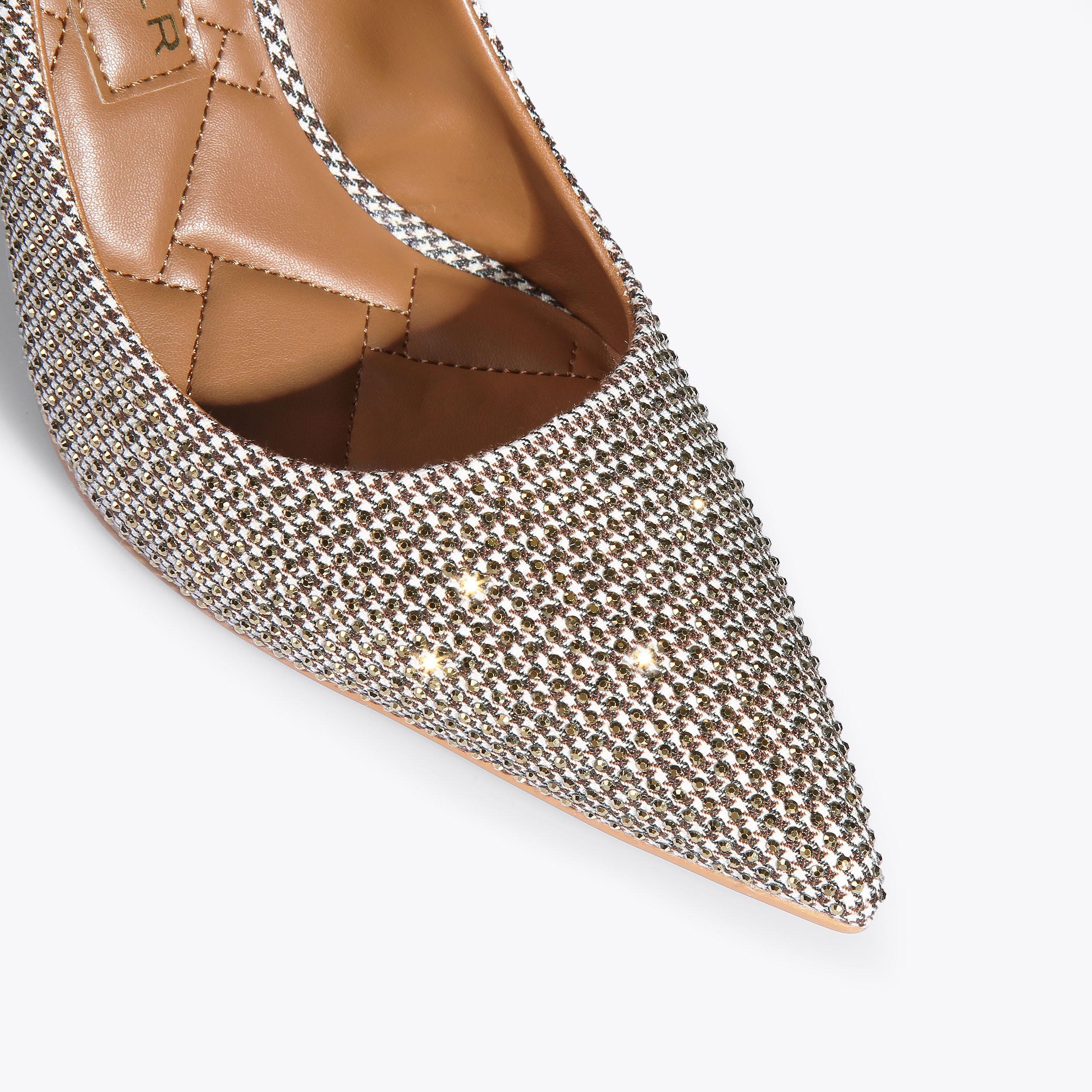 BELGRAVIA Beige Houndstooth Crystal Court Heel by KURT