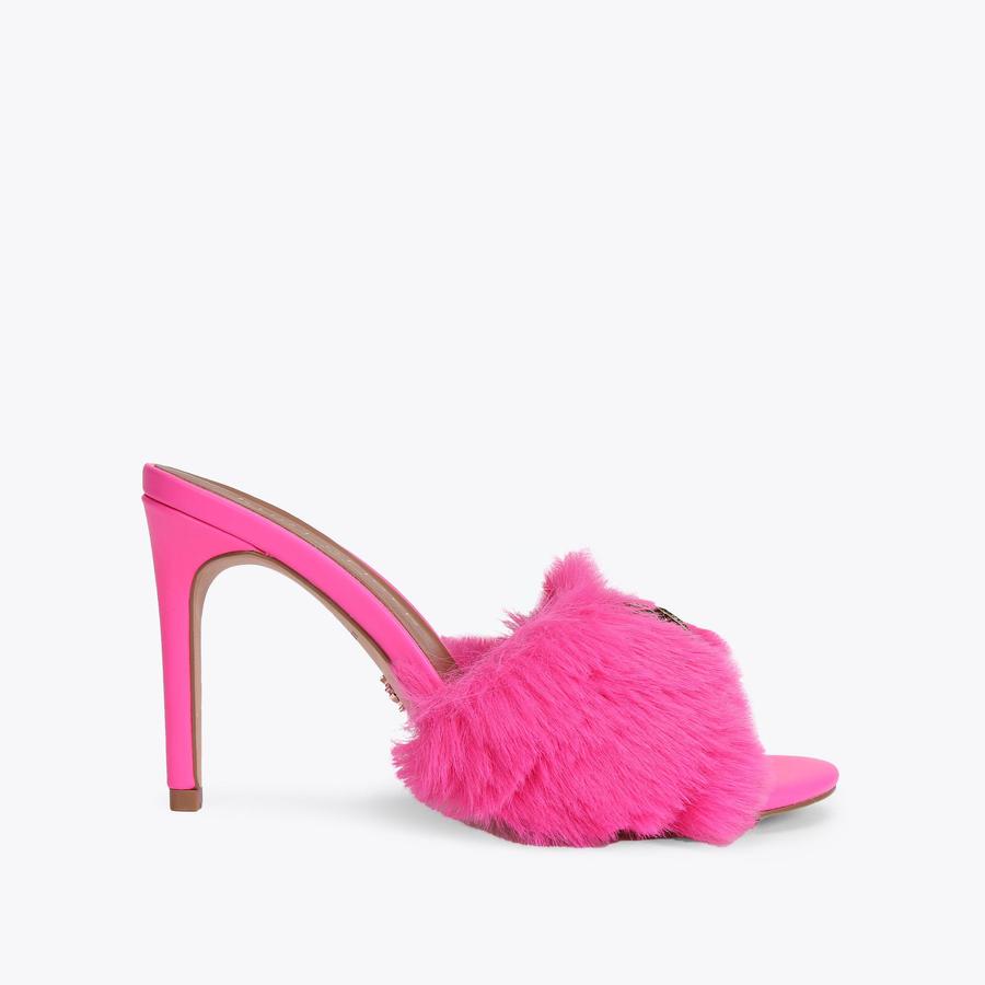KENSINGTON 95 MULE Fuchsia Faux Fur High Mule Heels by KURT