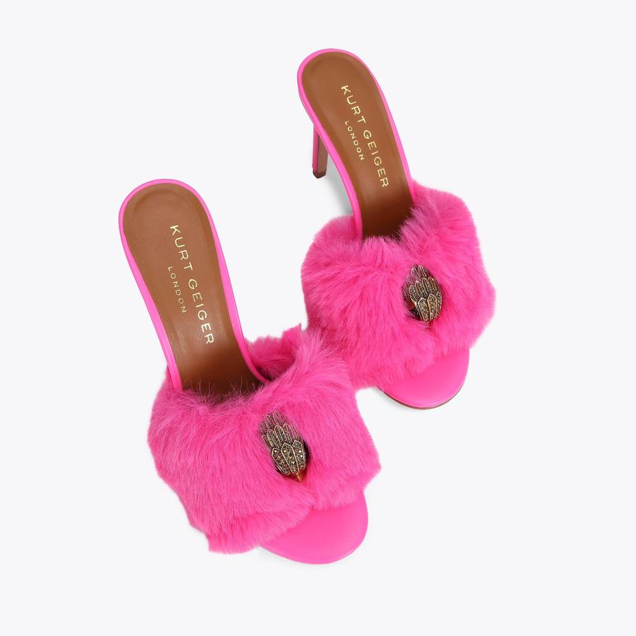 KENSINGTON 95 MULE Fuchsia Faux Fur High Mule Heels by KURT GEIGER