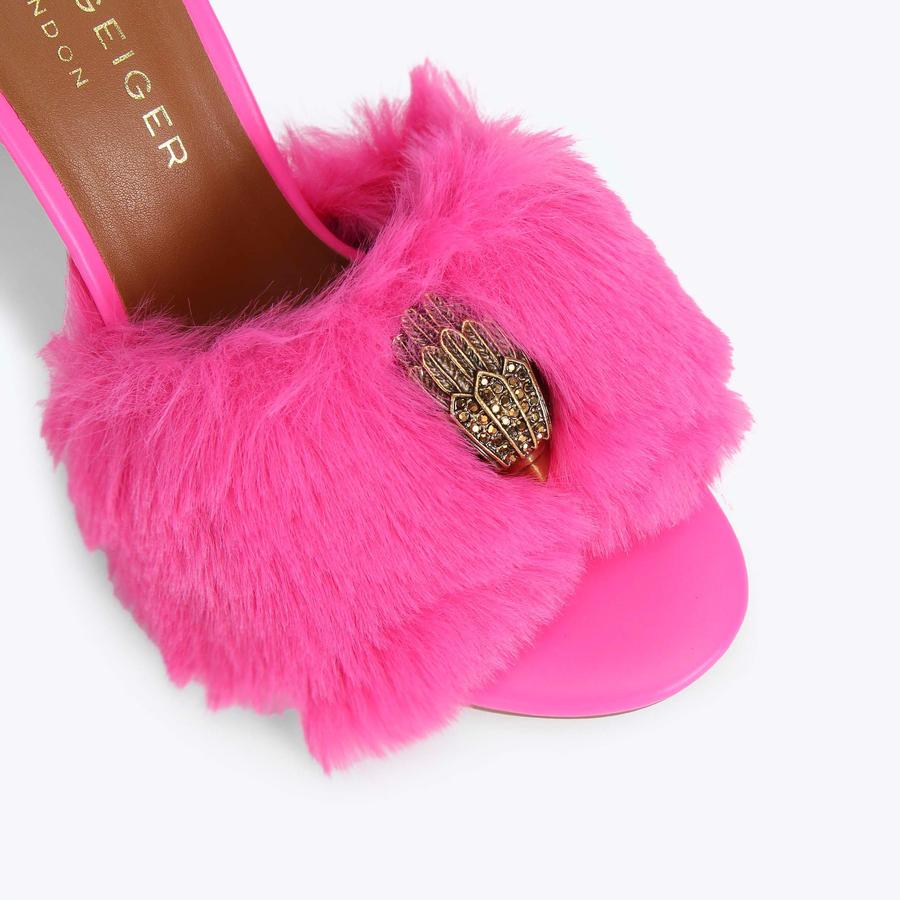 KENSINGTON 95 MULE Fuchsia Faux Fur High Mule Heels by KURT GEIGER