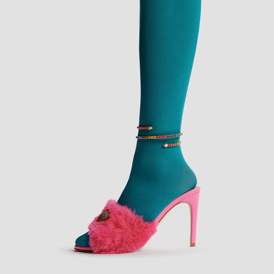 KENSINGTON 95 MULE Fuchsia Faux Fur High Mule Heels by KURT GEIGER