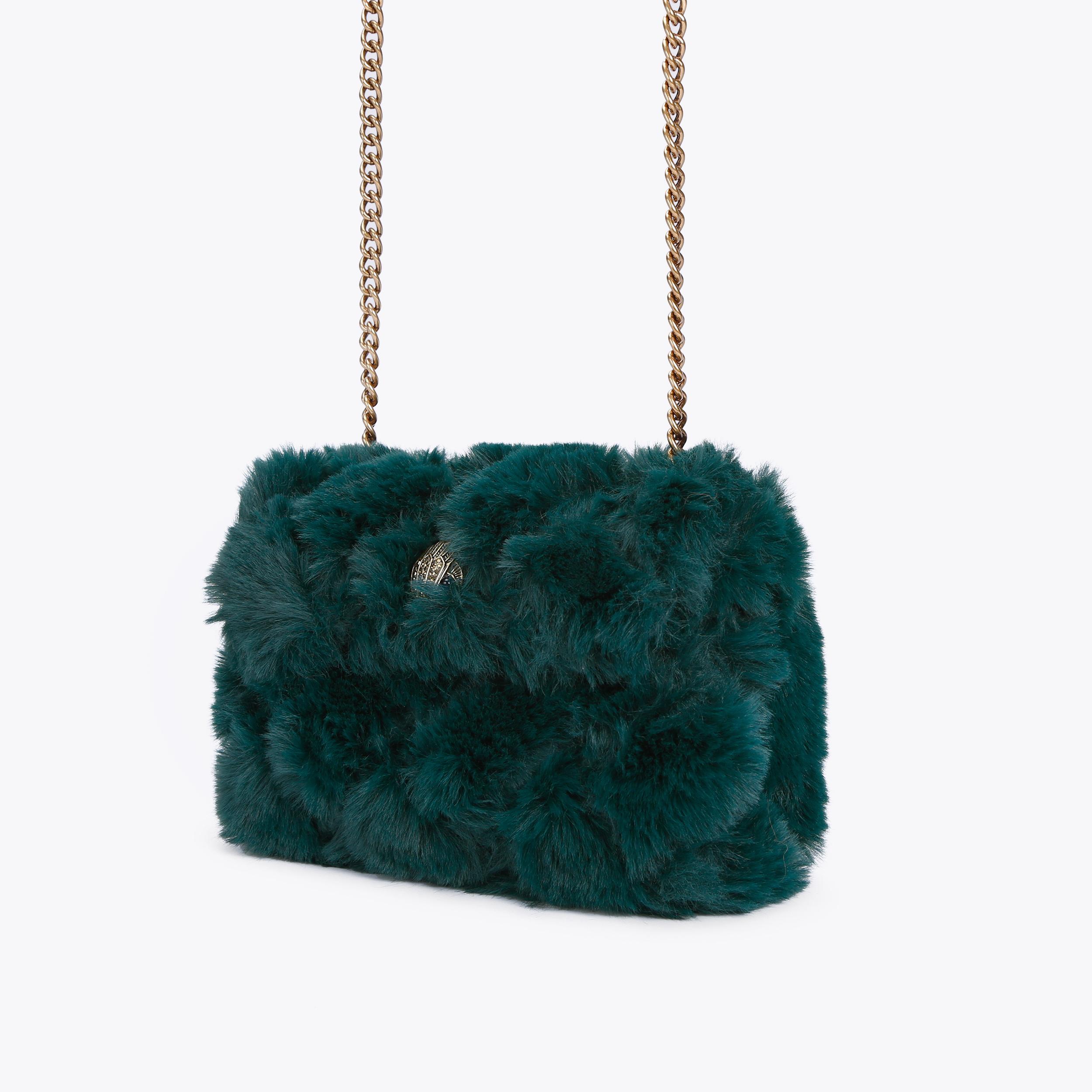 FAUX FUR MD KENSINGTON Green Faux Fur Medium Kensington Bag