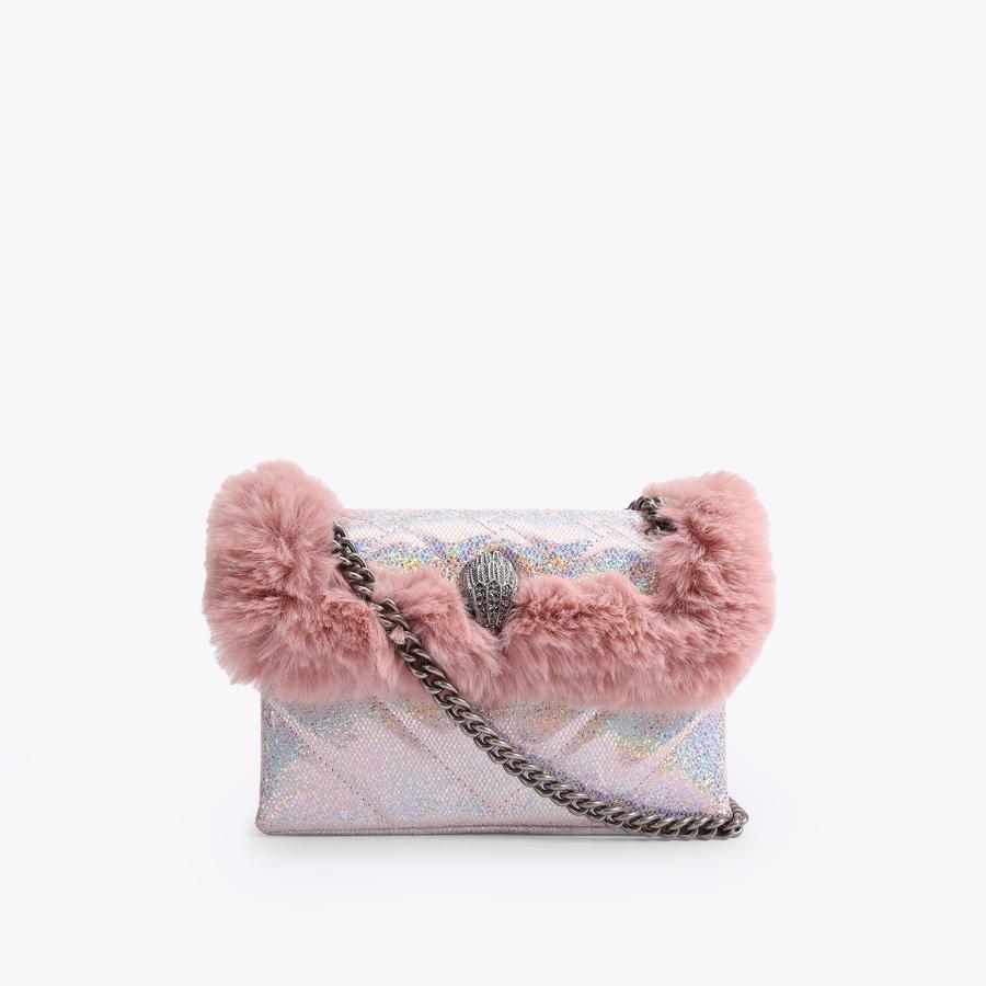 FAUX FUR MINI KENSINGTON Pink Iridescent Faux Fur Cross Body Bag