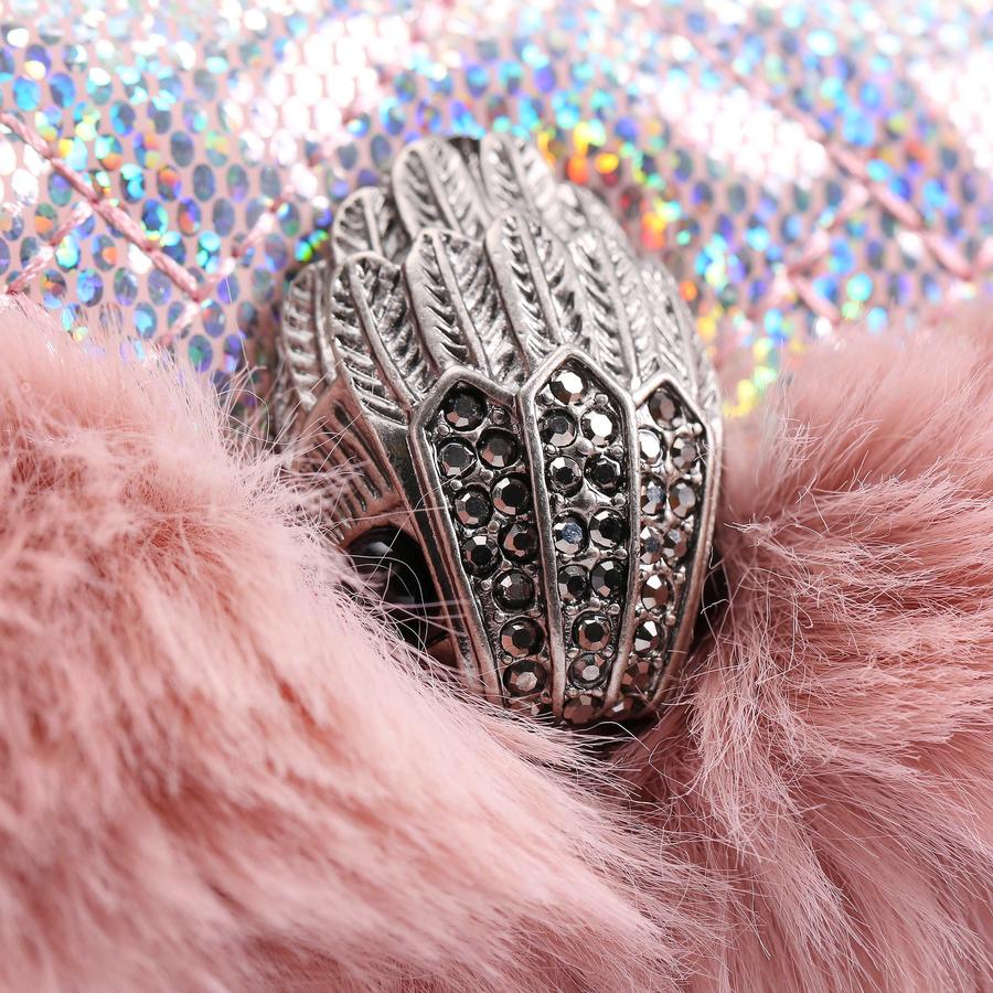 FAUX FUR MINI KENSINGTON Pink Iridescent Faux Fur Cross Body Bag