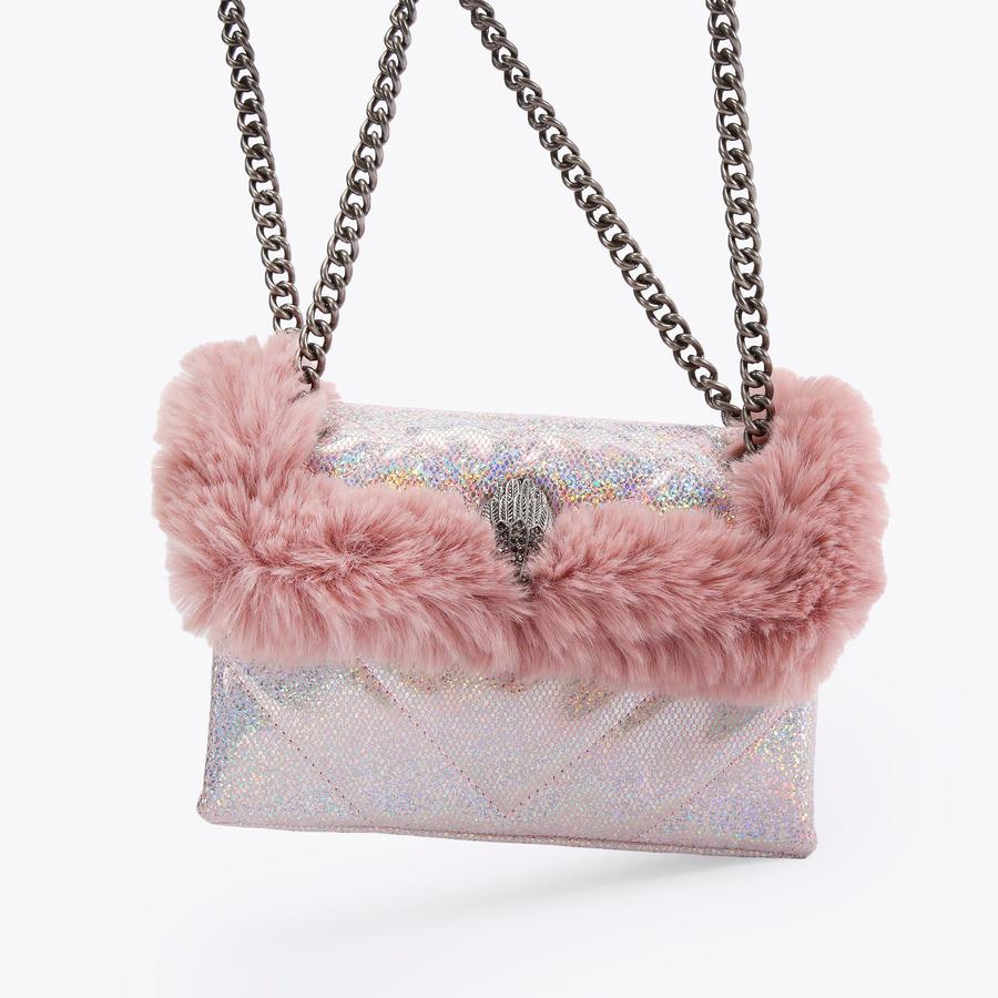 FAUX FUR MINI KENSINGTON Pink Iridescent Faux Fur Cross Body Bag