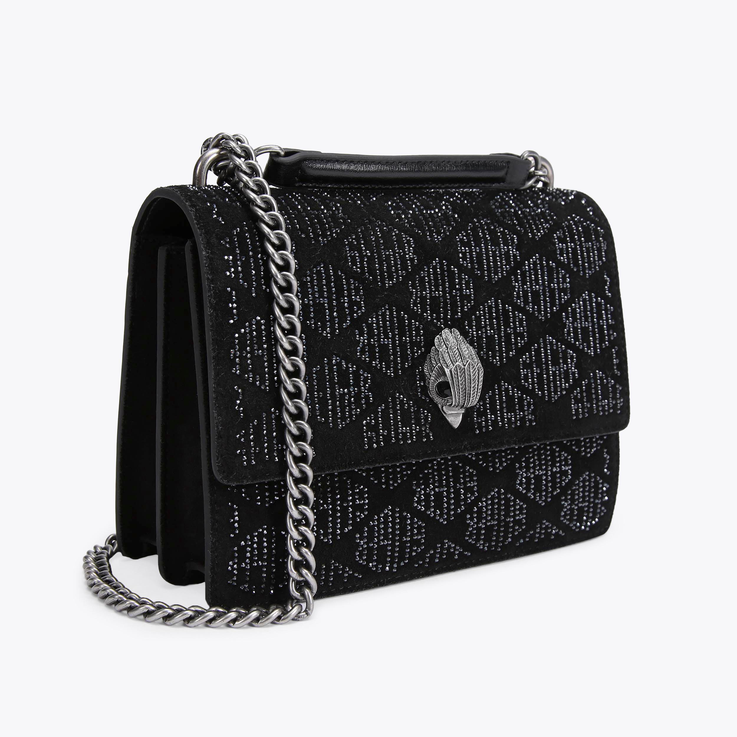 SHOREDITCH CROSS BODY Black Crystal Monogram Suede Cross Body