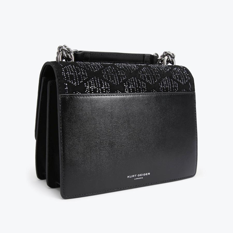 SHOREDITCH CROSS BODY Black Crystal Monogram Suede Cross Body