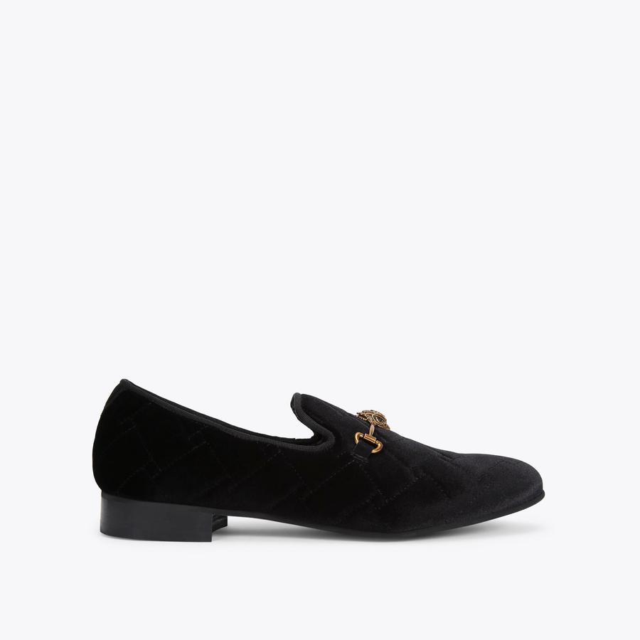 ACE QUILTED Black Velvet Slip On Flat Loafers by KURT GEIGER  display picture 3