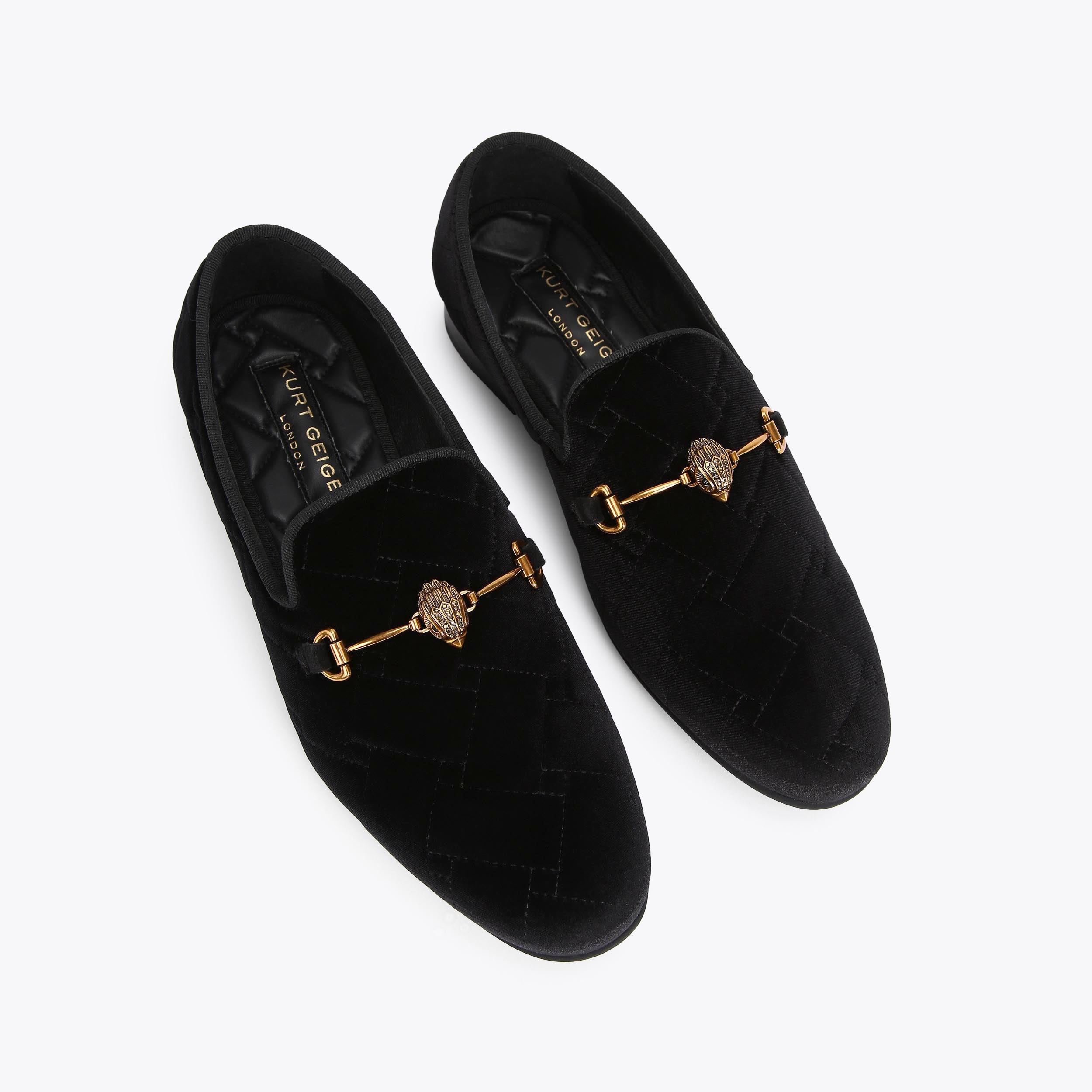 ACE QUILTED Black Velvet Slip On Flat Loafers by KURT GEIGER 
