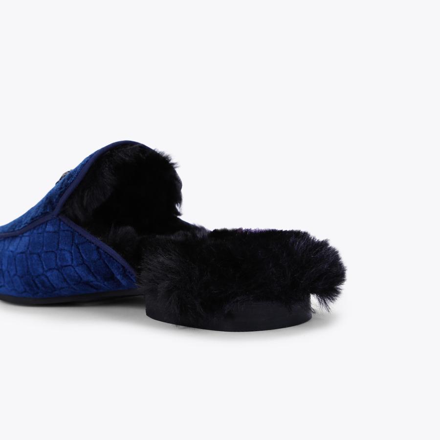 HUGH MULE 2 Blue Embossed Velvet Mules by KURT GEIGER LONDON display picture 2