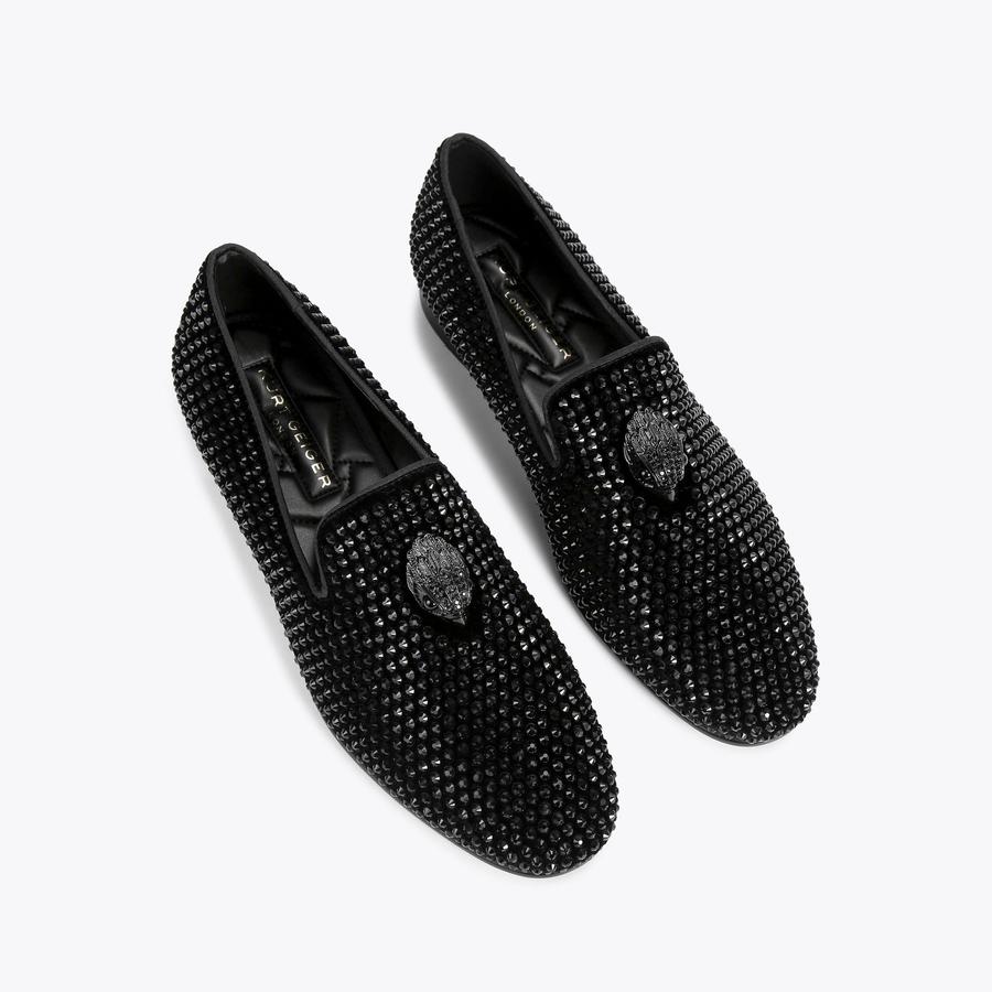 Men\'s Black Crystal-Stud Slip-On Loafers Amazon.com | Justar Men main image 4