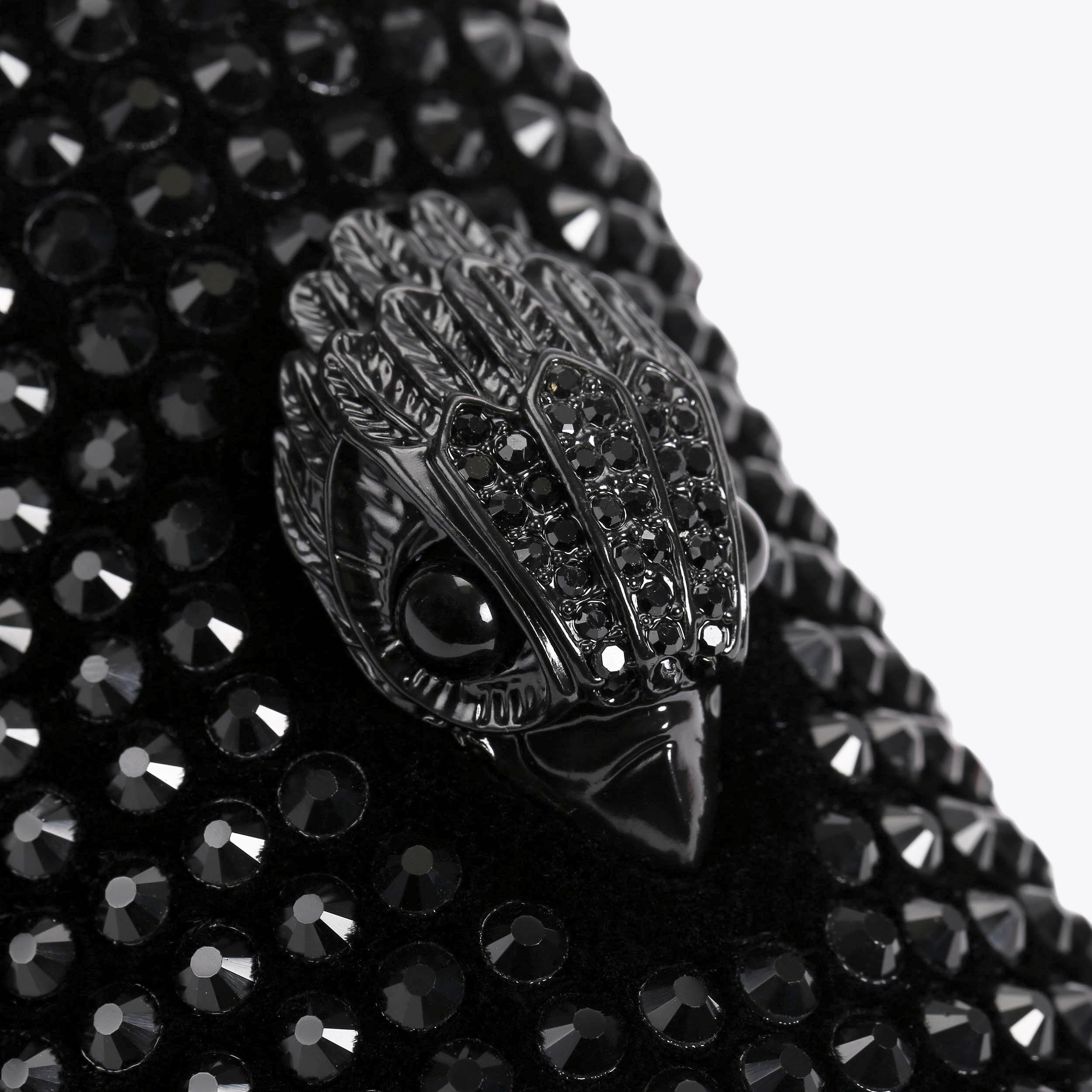 ACE STUD Black Crystal Embellished Eagle Slip On Loafers by ACE STUD Black Crystal Embellished Eagle Slip On Loafers by
