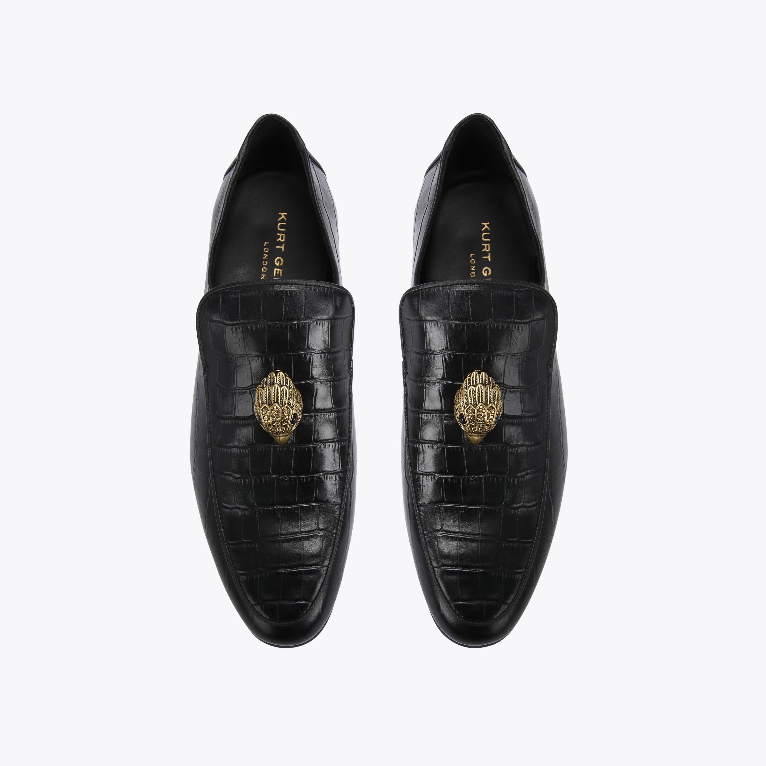 HUGH EAGLE CROC Black Croc Embossed Slip On Loafer by KURT 
