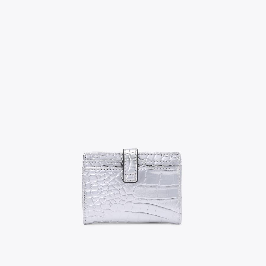 MULTI CARD SHOREDITCH Silver Metallic Croc Embossed Wallet